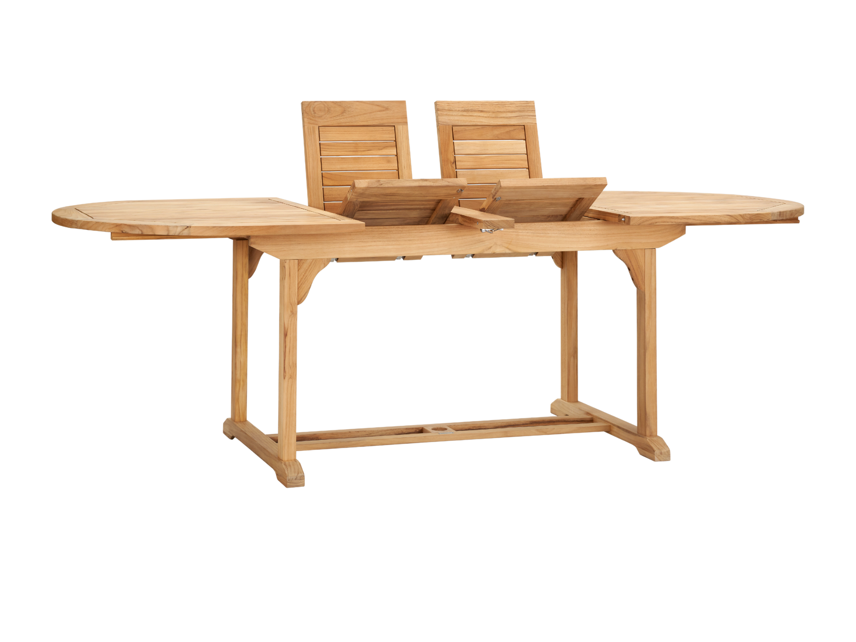 January Oval Teak Outdoor Dining Table with Double Extensions and Umbrella Hole - Ornate Home