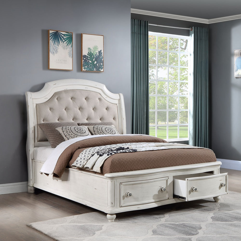 Jaqueline Gray/Antique White Eastern King Bed w/ Storage - Ornate Home