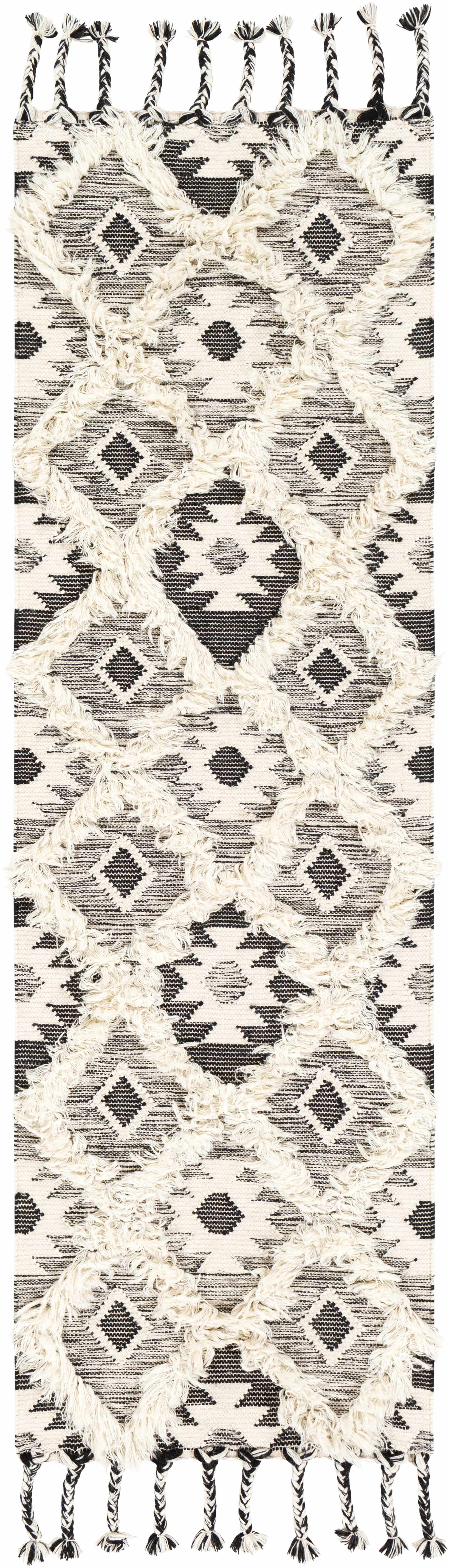 Jarales Cream/Black Tribal Tassel Wool Rug - Clearance - Ornate Home