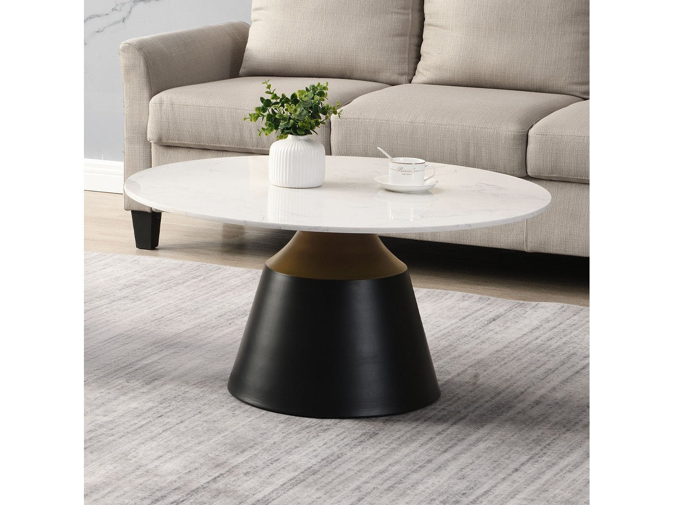 Jaramillo White Natural Marble Top/Black Coffee Table - Ornate Home