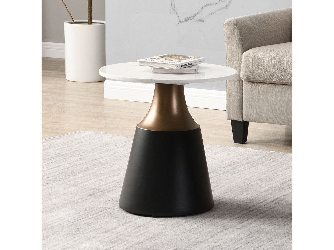 Jaramillo White Natural Marble Top/Black End Table - Ornate Home