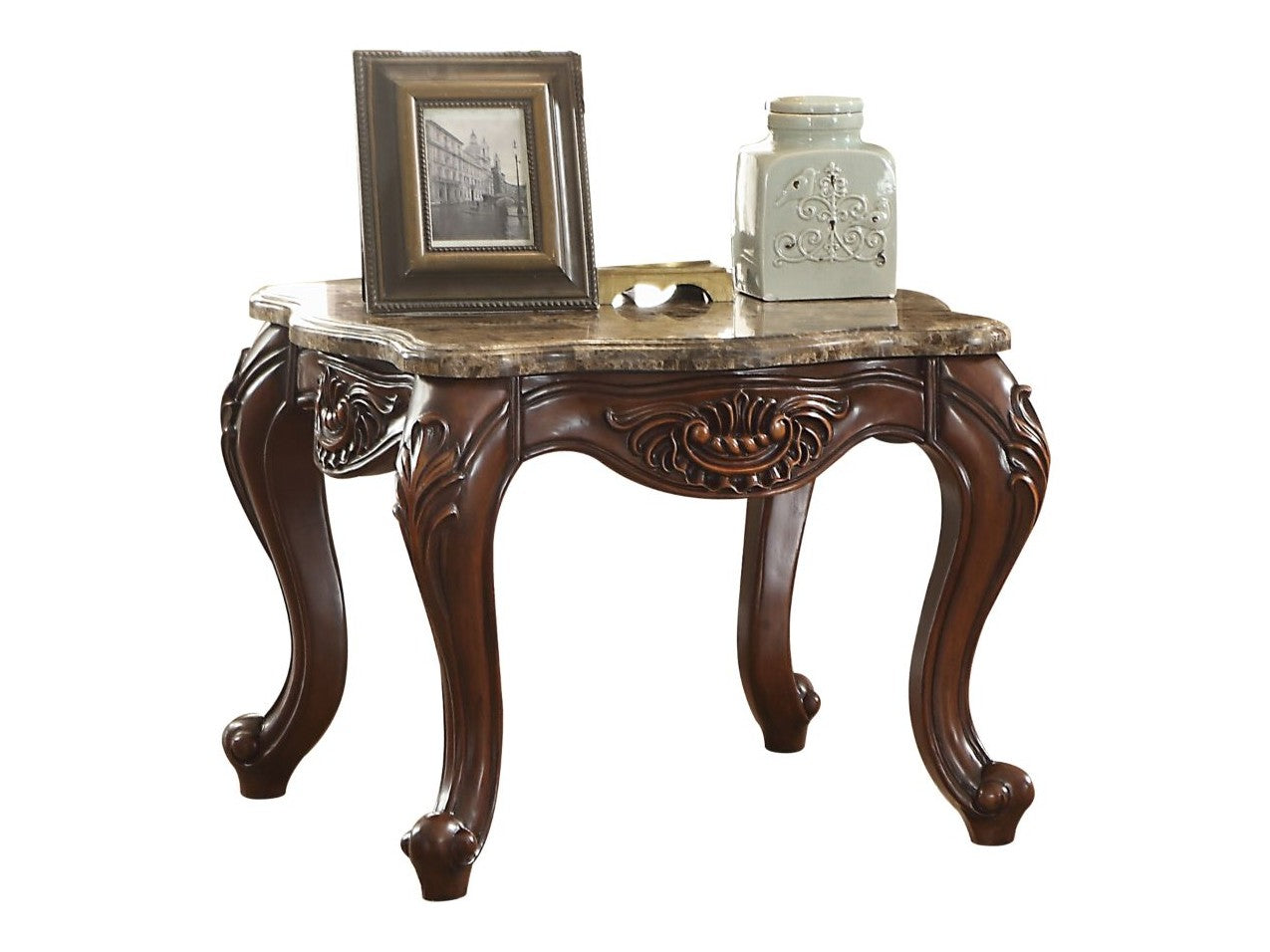 Jardena End Table in Marble/Cherry Oak - Ornate Home