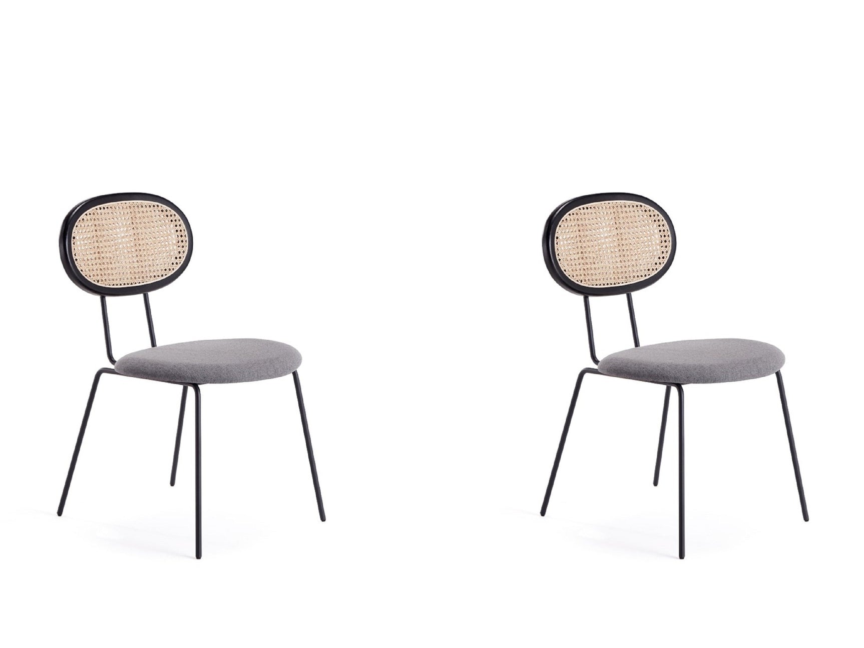 Jardin Dining Chair in Black with Cane and Grey Upholstered Seating (set of 2) - Ornate Home