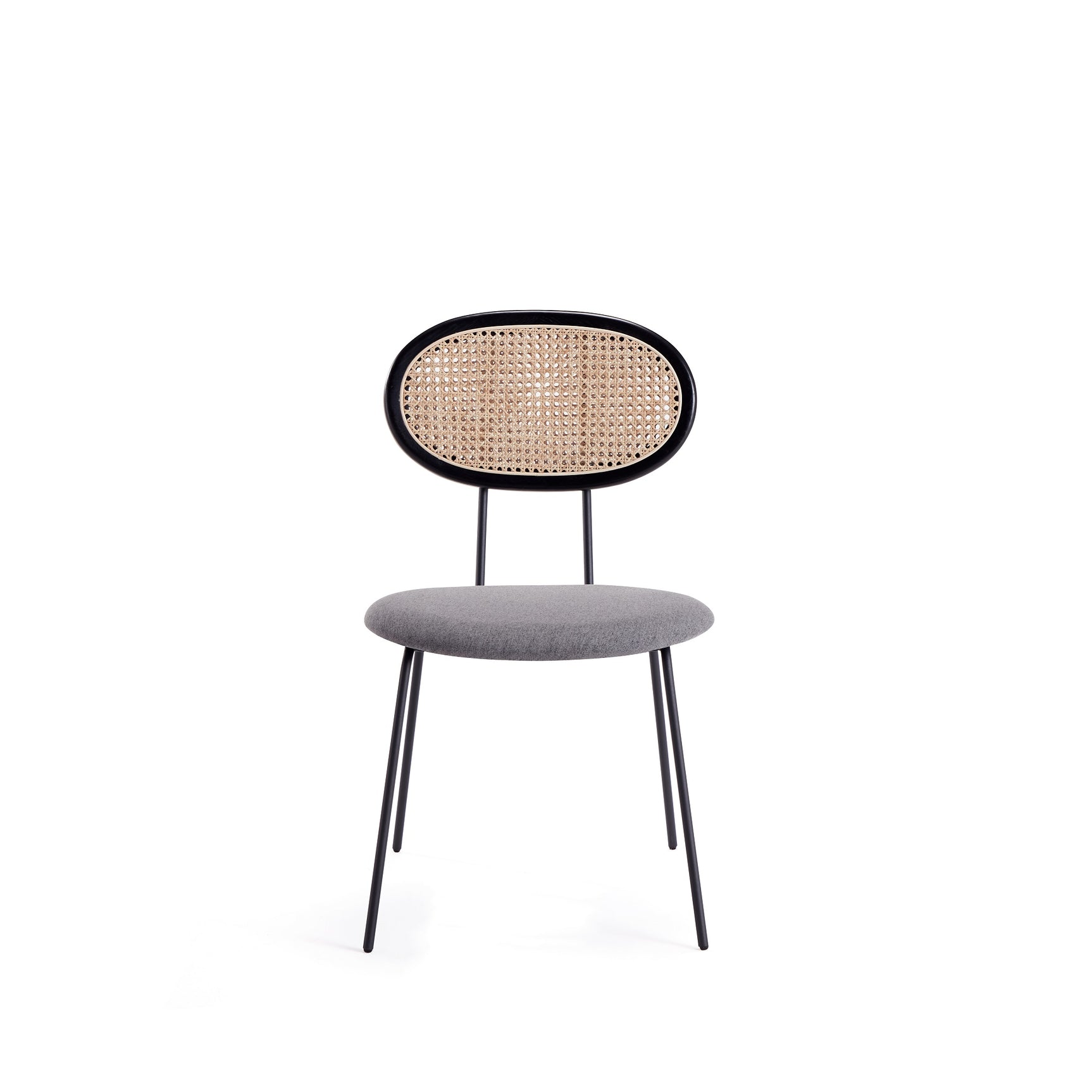 Jardin Dining Chair in Black with Cane and Grey Upholstered Seating (set of 4) - Ornate Home