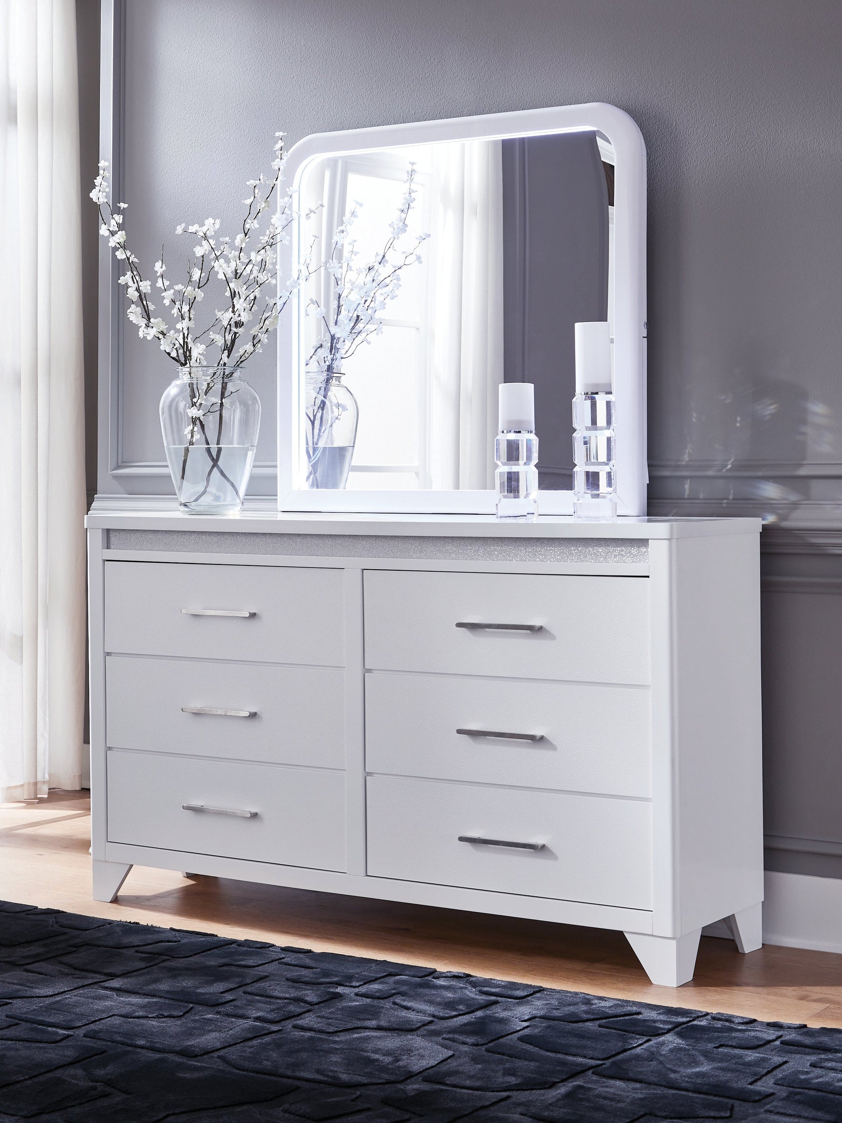 Jarlee White King Panel Bedroom Set with Dresser, Mirror and Nightstand (Online Special Price) - Ornate Home