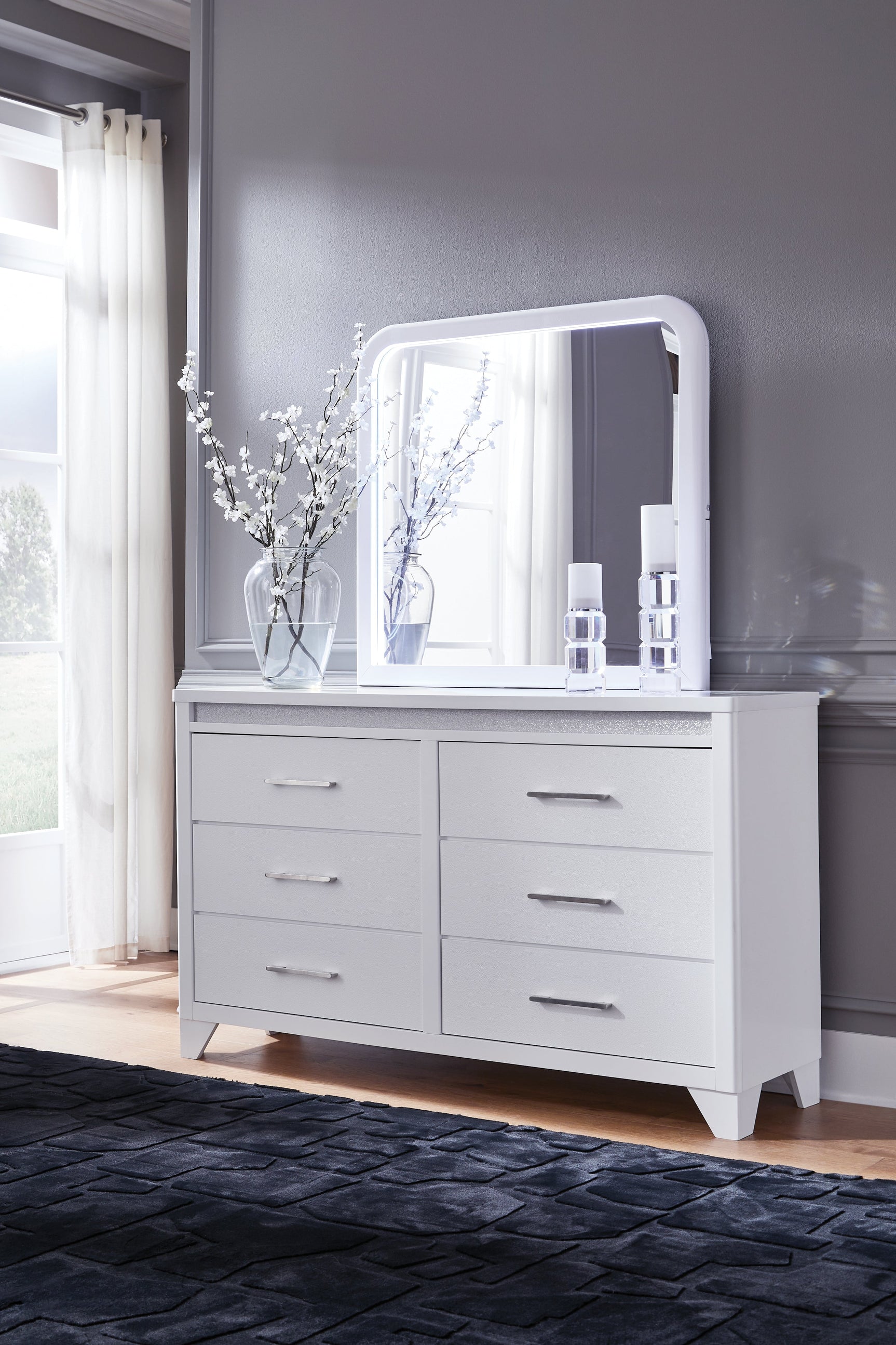 Jarlee White King Panel Bedroom Set with Dresser, Mirror and Nightstand (Online Special Price) - Ornate Home
