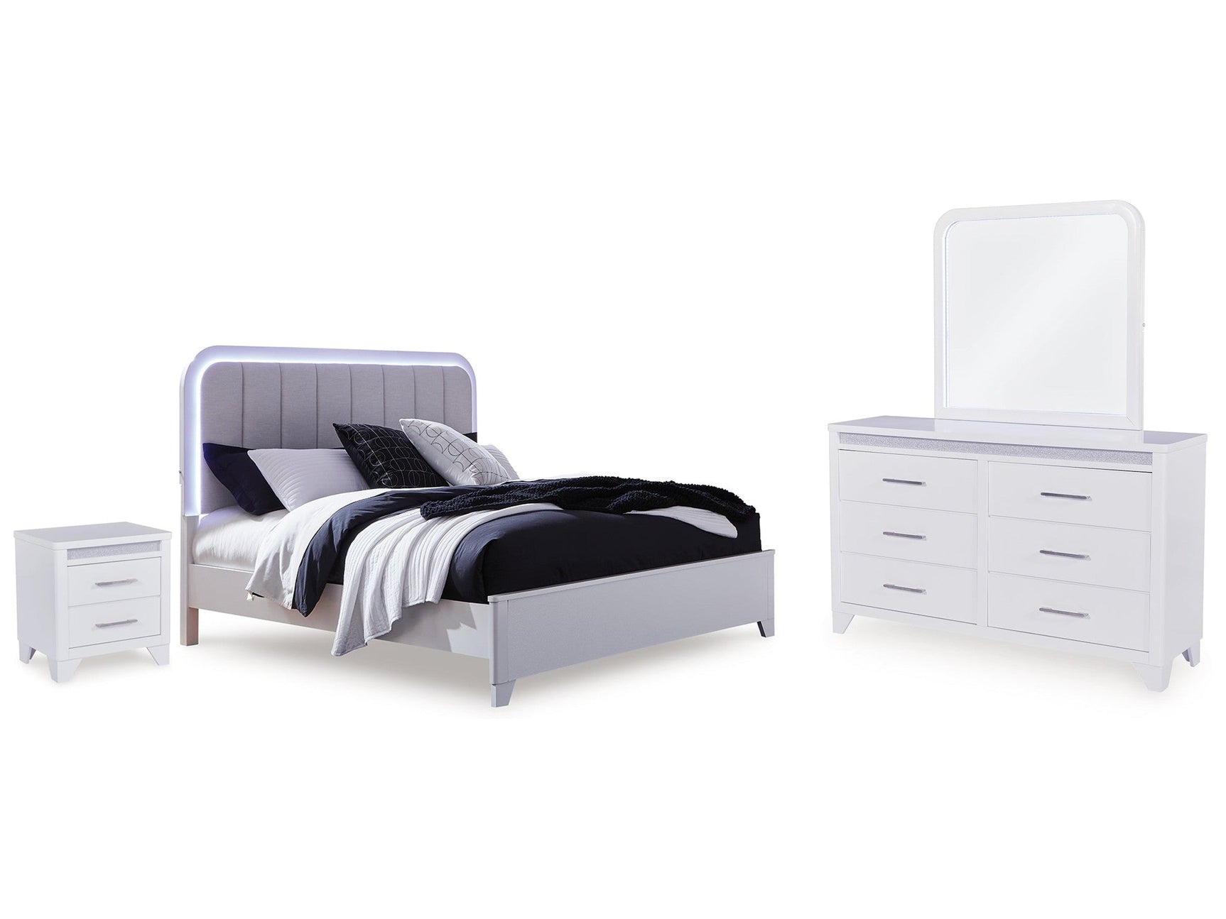 Jarlee White Queen Panel Bedroom Set with Dresser, Mirror and Nightstand (Online Special Price) - Ornate Home