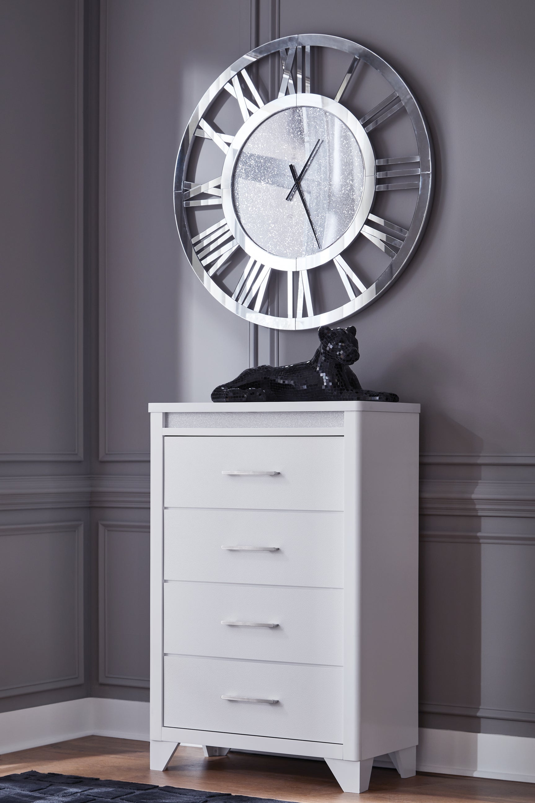 Jarlee White Queen Upholstered Panel Bed, Dresser, Mirror, Chest and 2 Nightstands (Online Special Price) - Ornate Home