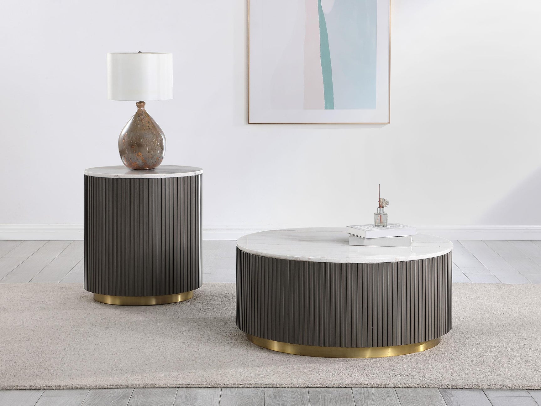 Jason White 2-piece Round Marble Coffee and End Table Set - Ornate Home