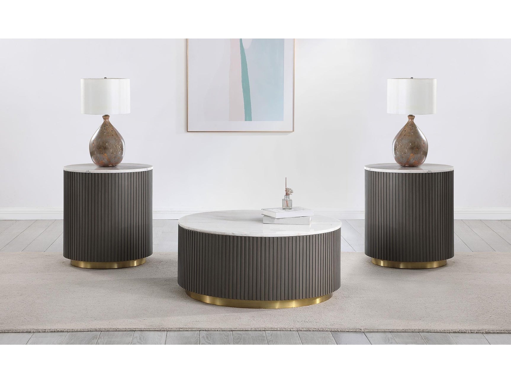 Jason White 3-piece Round Marble Coffee and End Table Set - Ornate Home