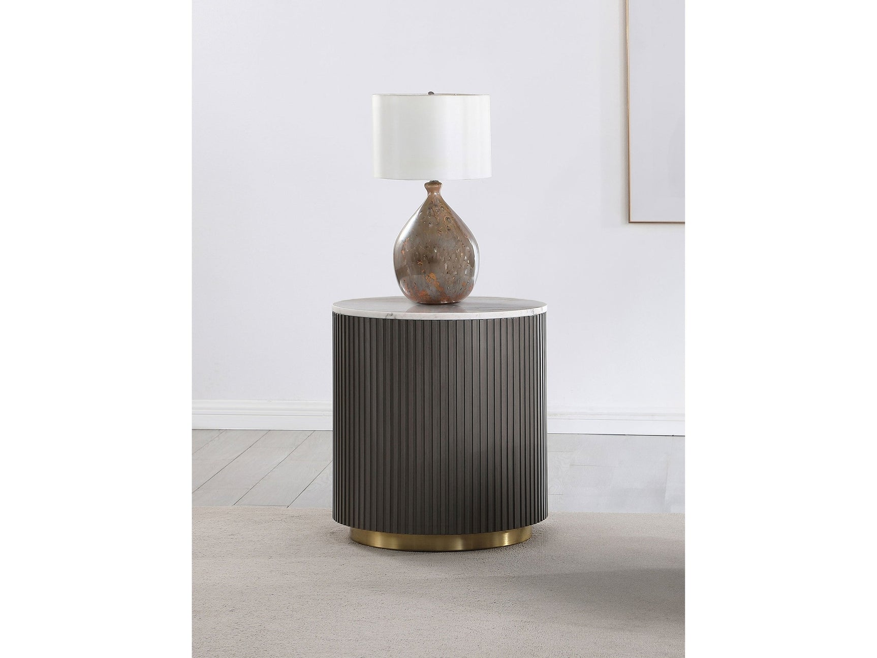 Jason White and Charcoal Round Marble Top End Table - Ornate Home