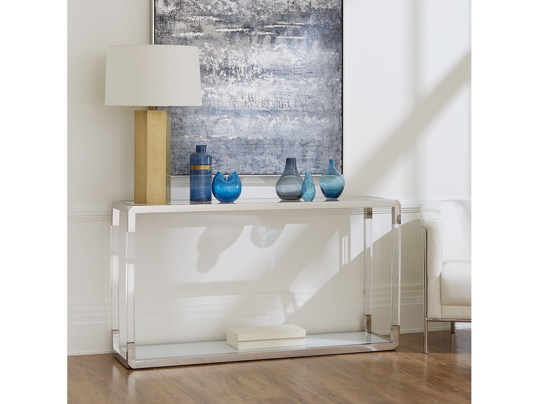 Jasper Console Table in Acrylic/White Glass/PSS - Ornate Home