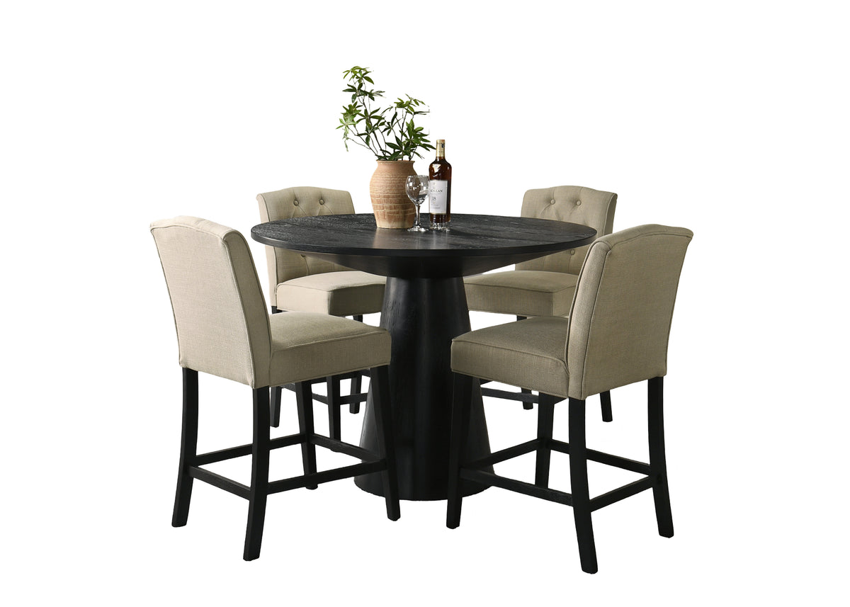 Jasper Ebony Black 47" 5-Piece Round Counter Height Dining Set - Ornate Home