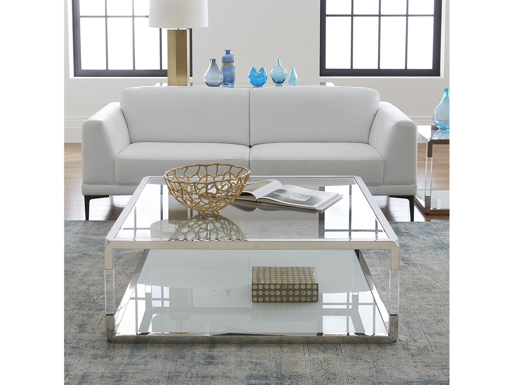 Jasper Square Coffee Table in Acrylic/White Glass/PSS - Ornate Home