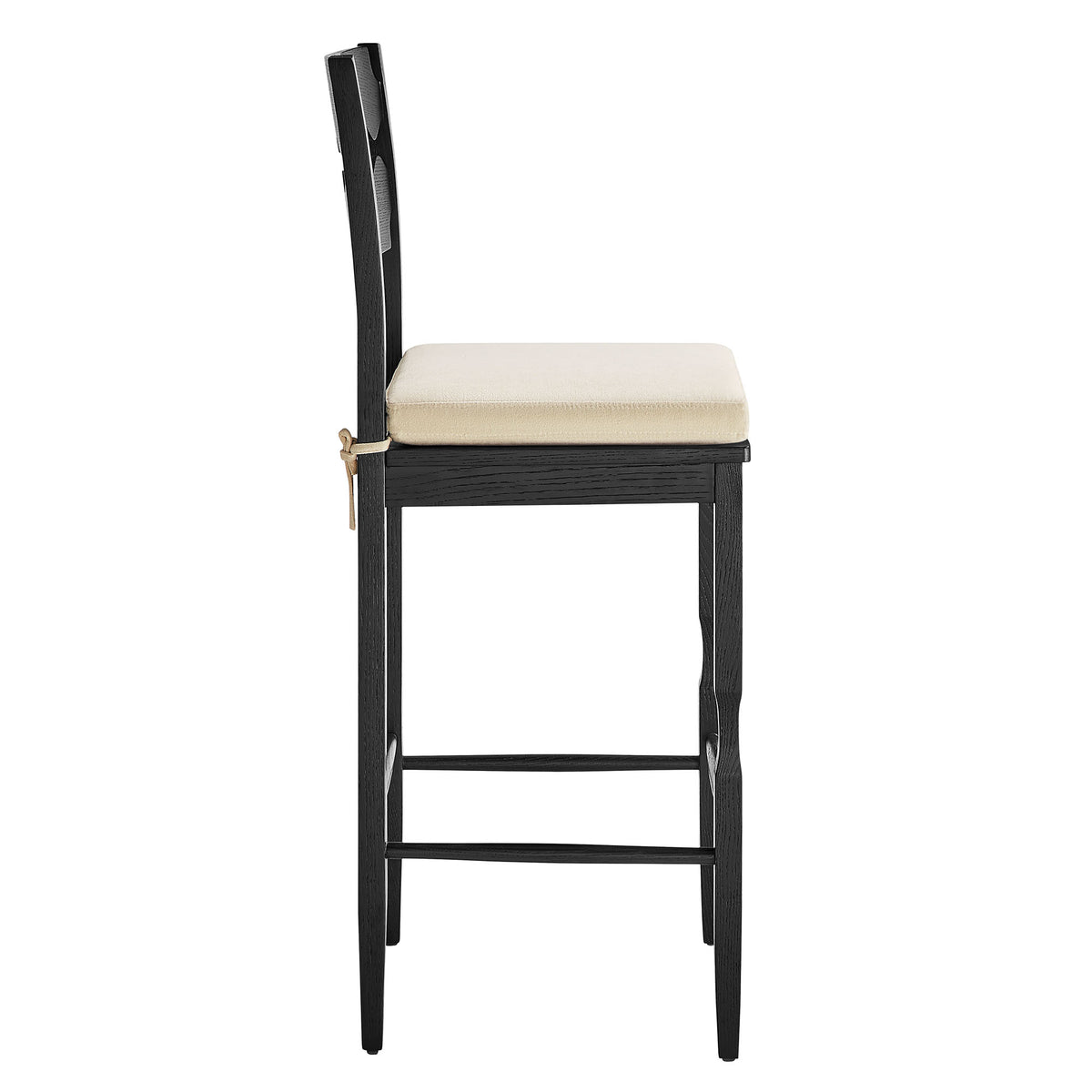 Jax Black/Linen Oak Wood Bar Stool With Wavy Razor Back and Cushion - Ornate Home