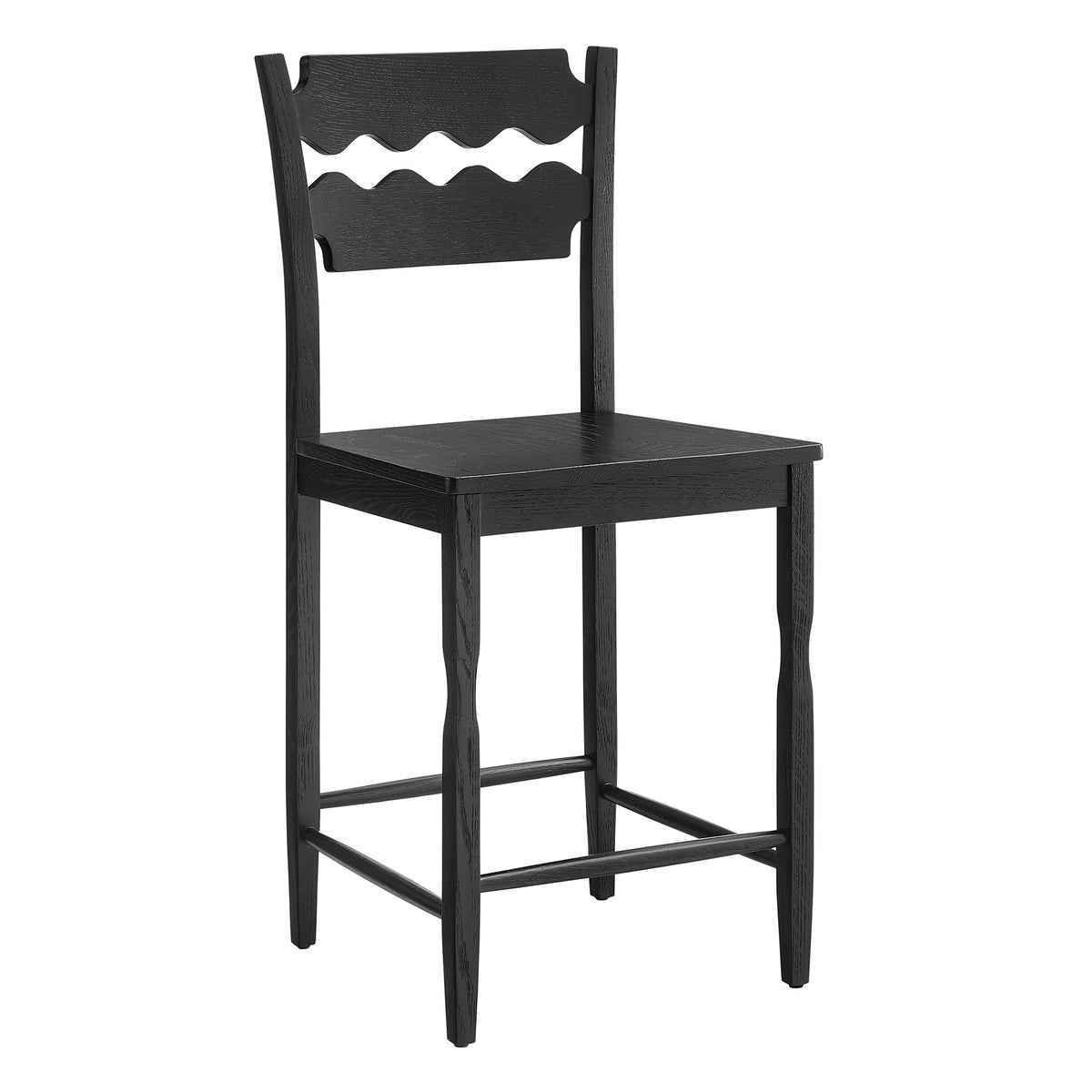 Jax Black Oak Wood Counter Stool With Wavy Razor Back - Ornate Home