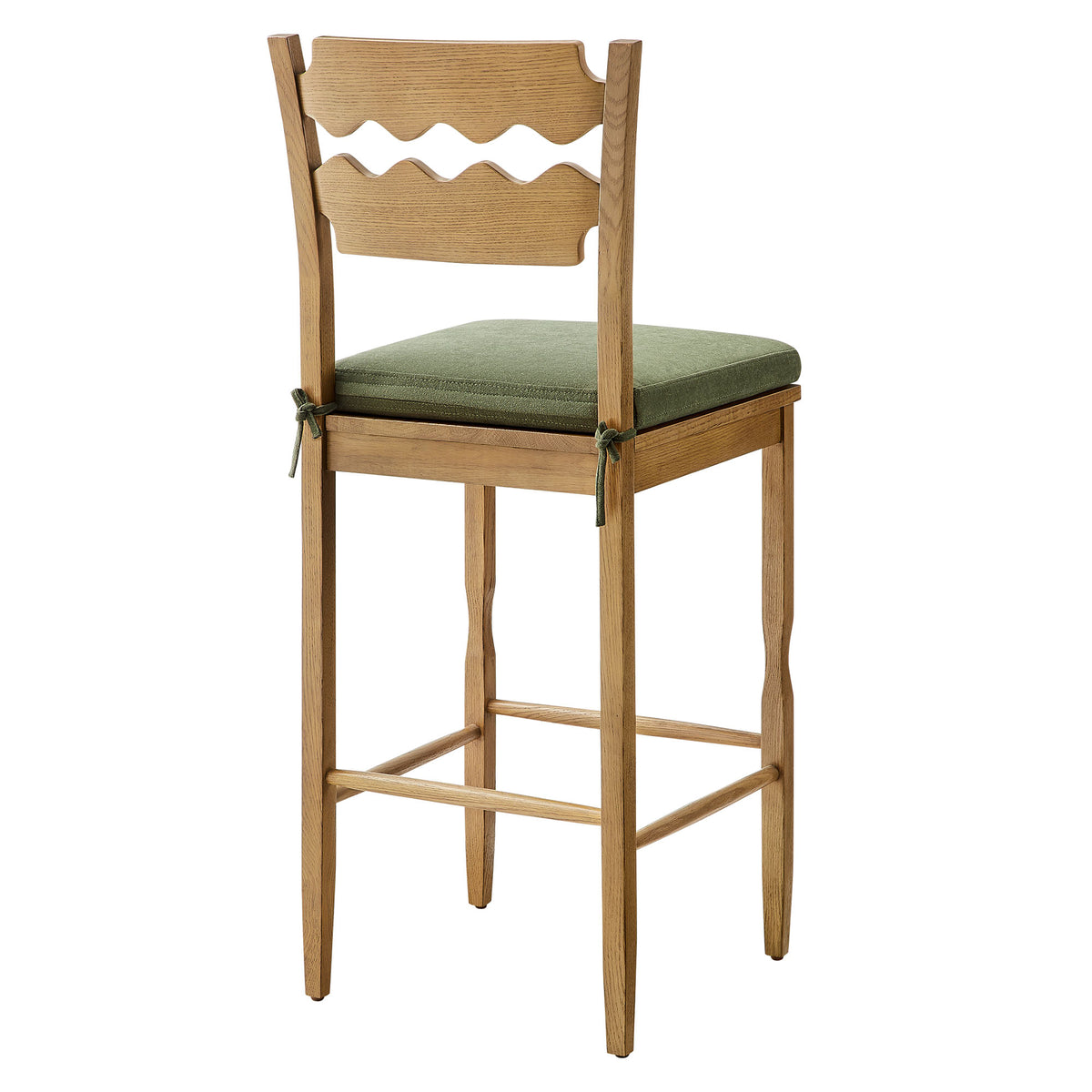 Jax Weathered Oak/Sage Oak Wood Bar Stool With Wavy Razor Back and Cushion - Ornate Home