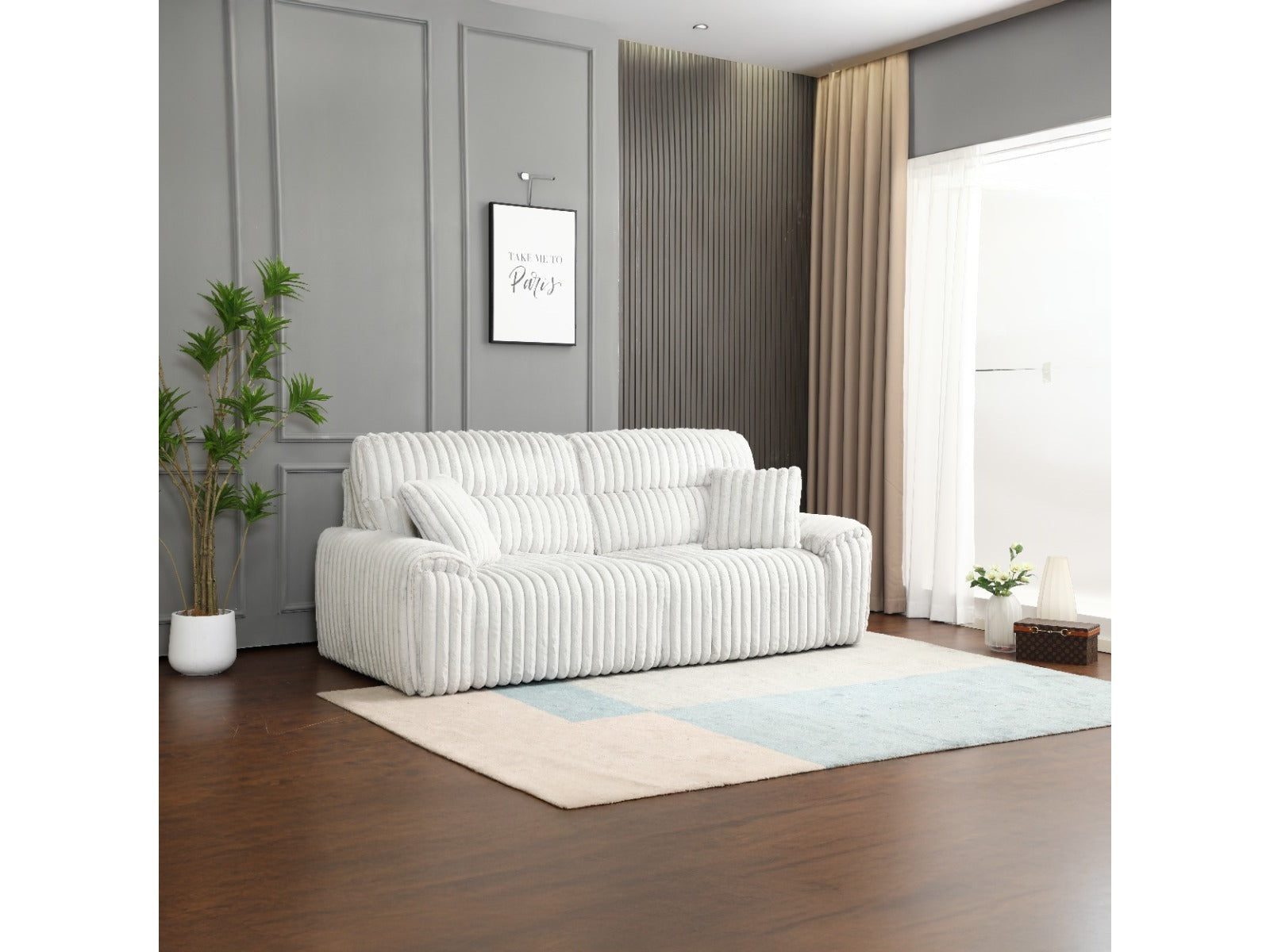 Jaya Mondo Gray Corduroy Power Motion Sofa w/Sleeper & USB Port - Ornate Home