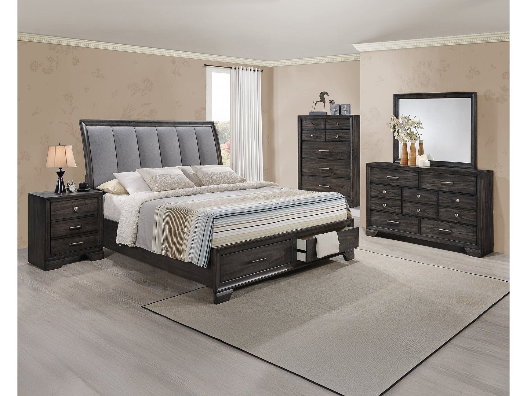 Jaymes Gray Sleigh Storage Platform Bedroom Set - Ornate Home