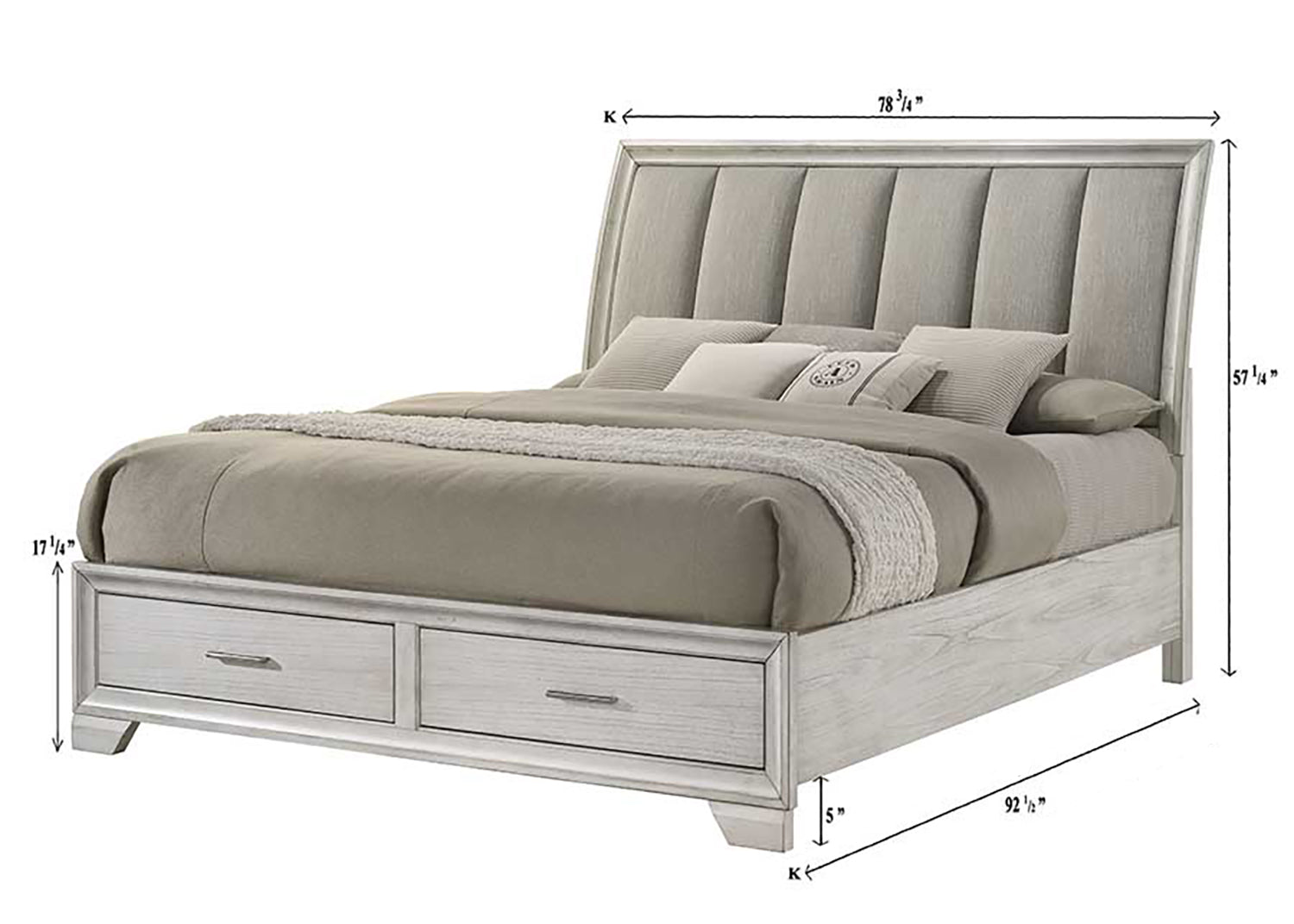 Jaymes White Mist King Sleigh Storage Platform Bed - Ornate Home