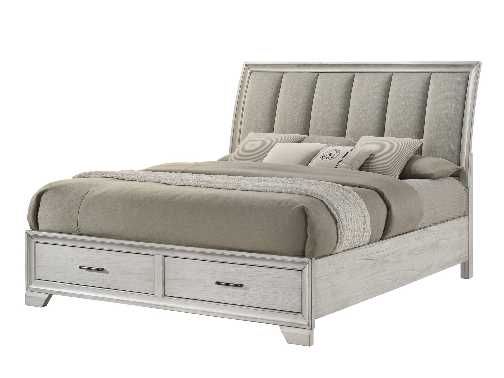 Jaymes White Mist King Sleigh Storage Platform Bed - Ornate Home