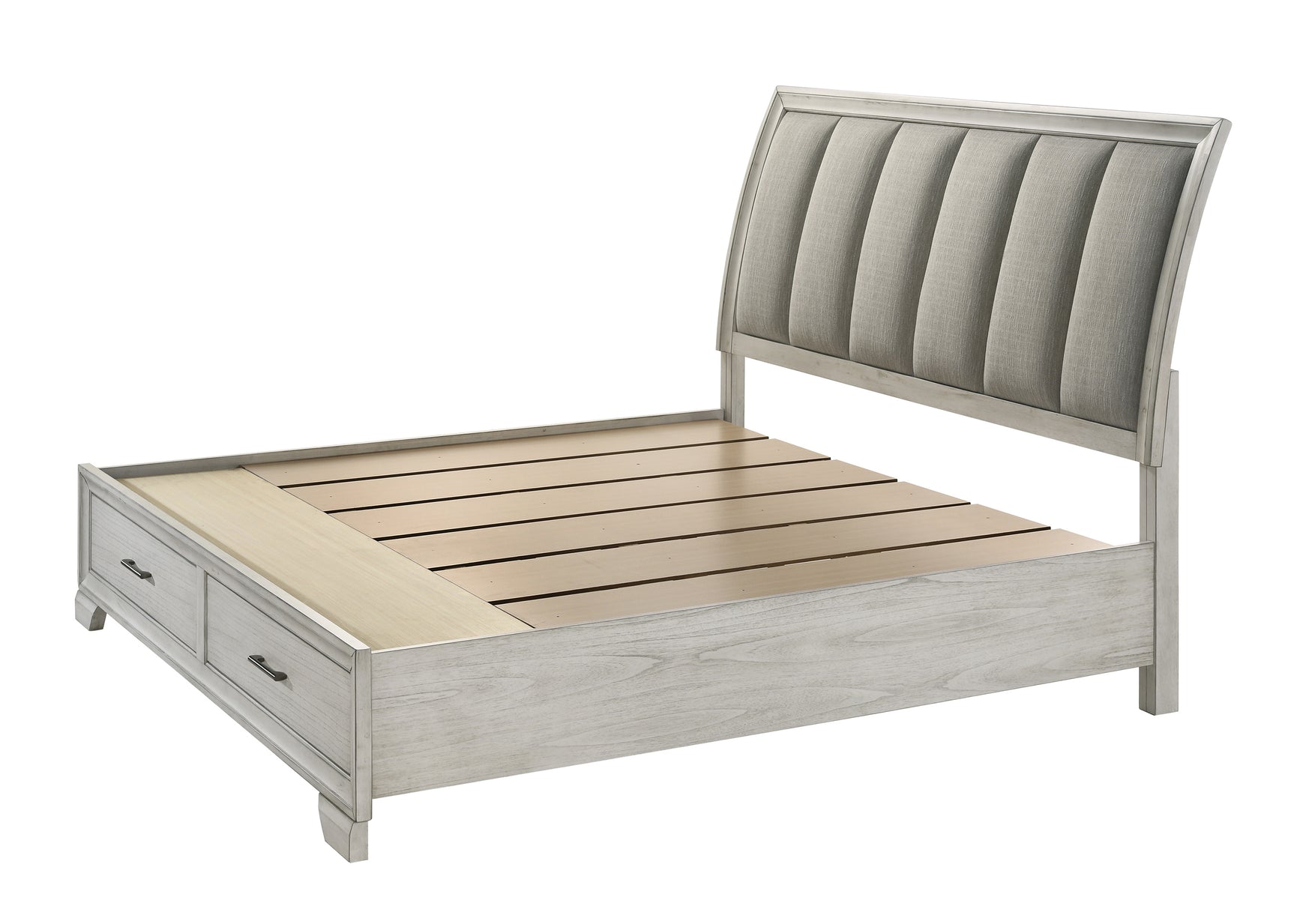 Jaymes White Mist King Sleigh Storage Platform Bed - Ornate Home