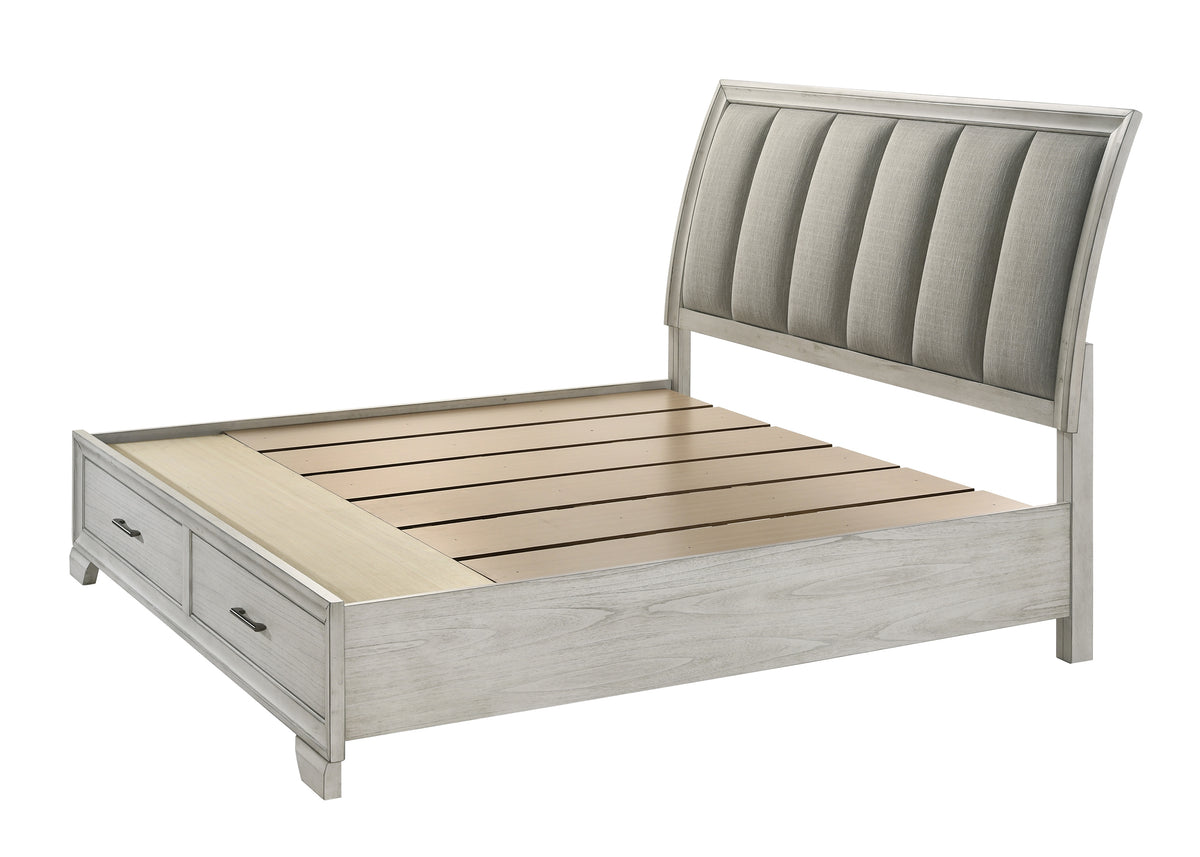 Jaymes White Mist King Sleigh Storage Platform Bed - Ornate Home