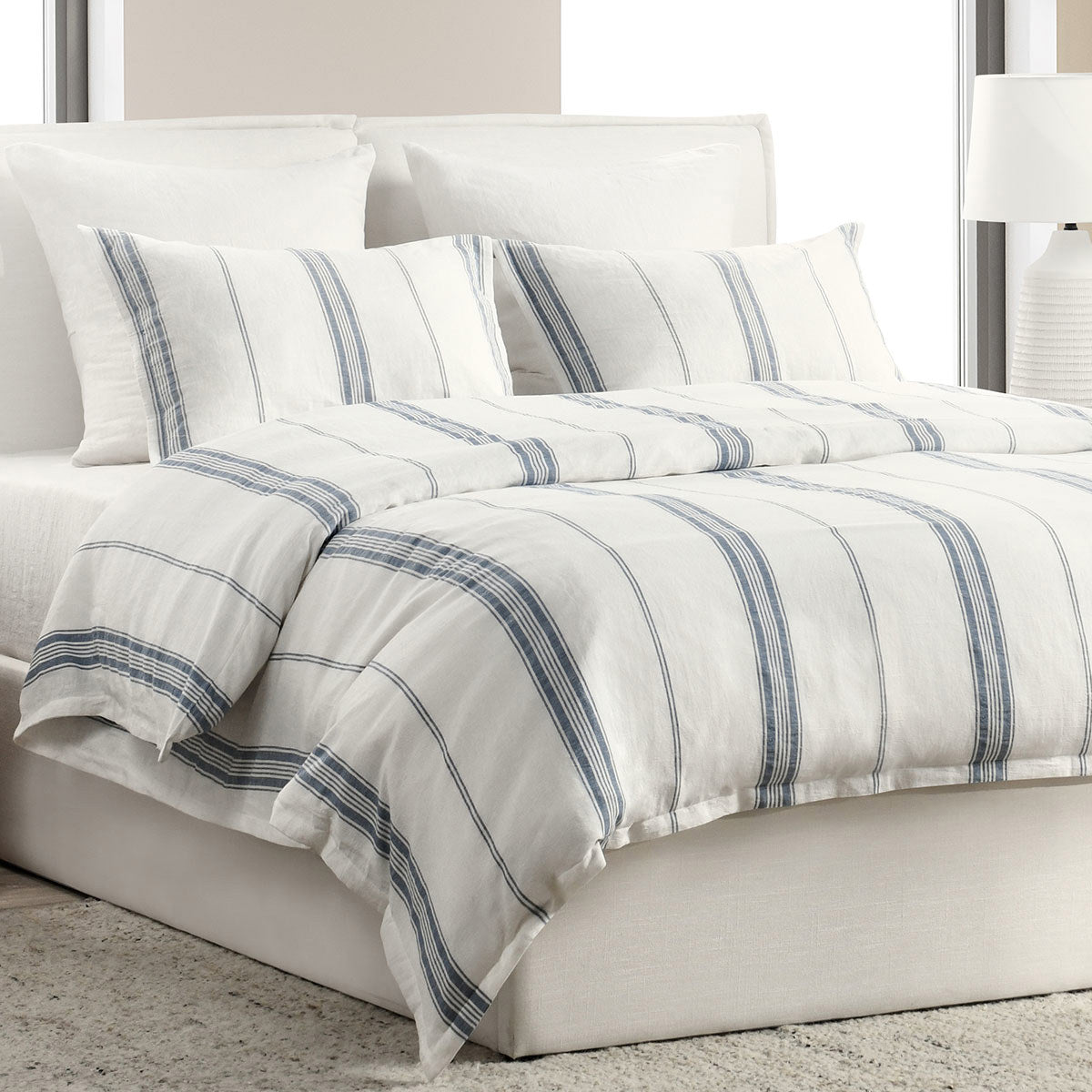 Jayson Blue Stripe Linen Cashmere Duvet Collection - Ornate Home