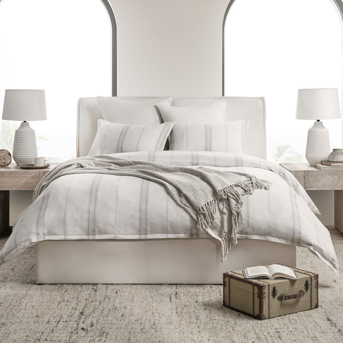 Jayson Gray Stripe Linen Cashmere Duvet Collection - Ornate Home