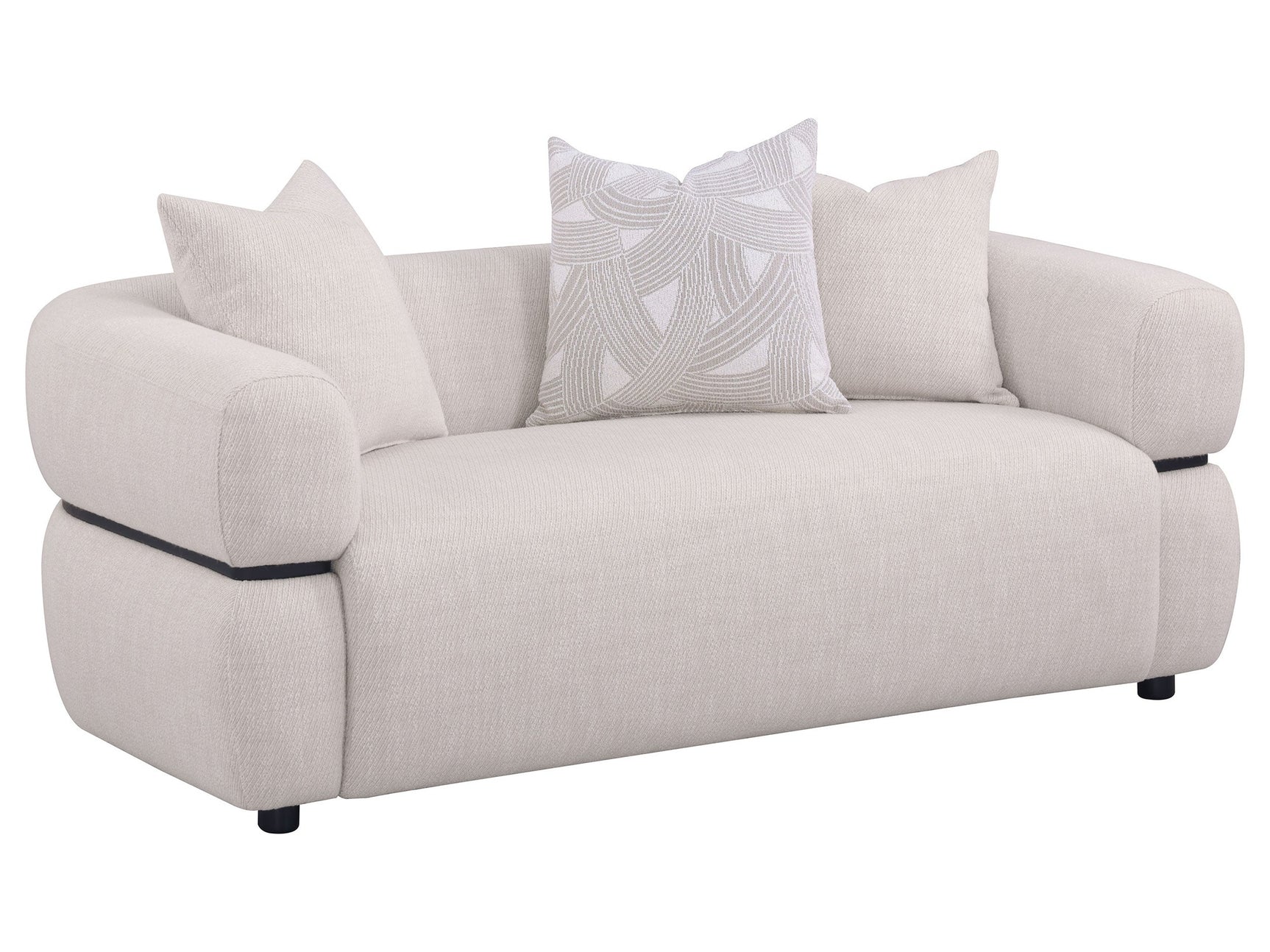 Jeanette Beige 73-inch Fabric Upholstered Round Arm Loveseat - Ornate Home