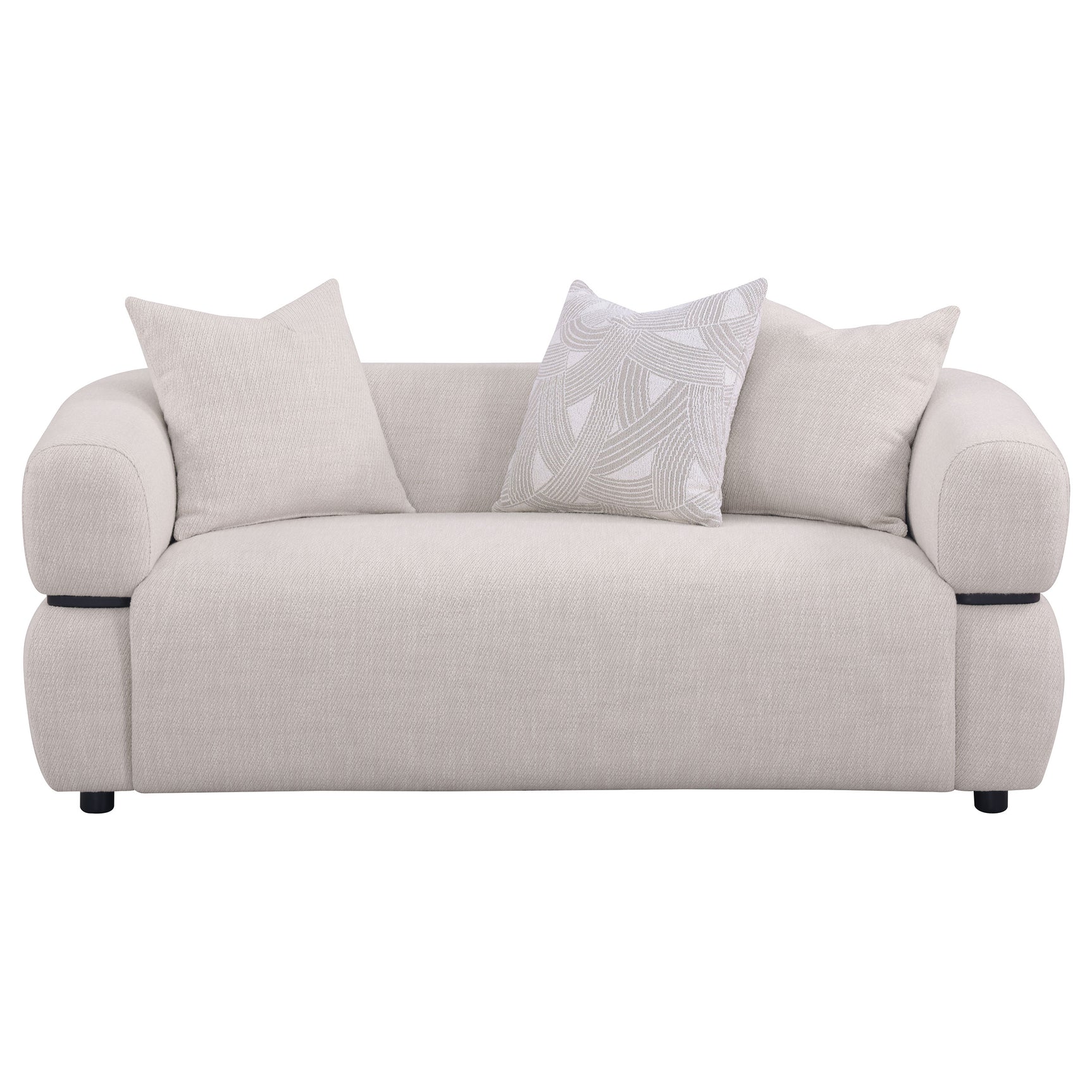 Jeanette Beige 73-inch Fabric Upholstered Round Arm Loveseat - Ornate Home