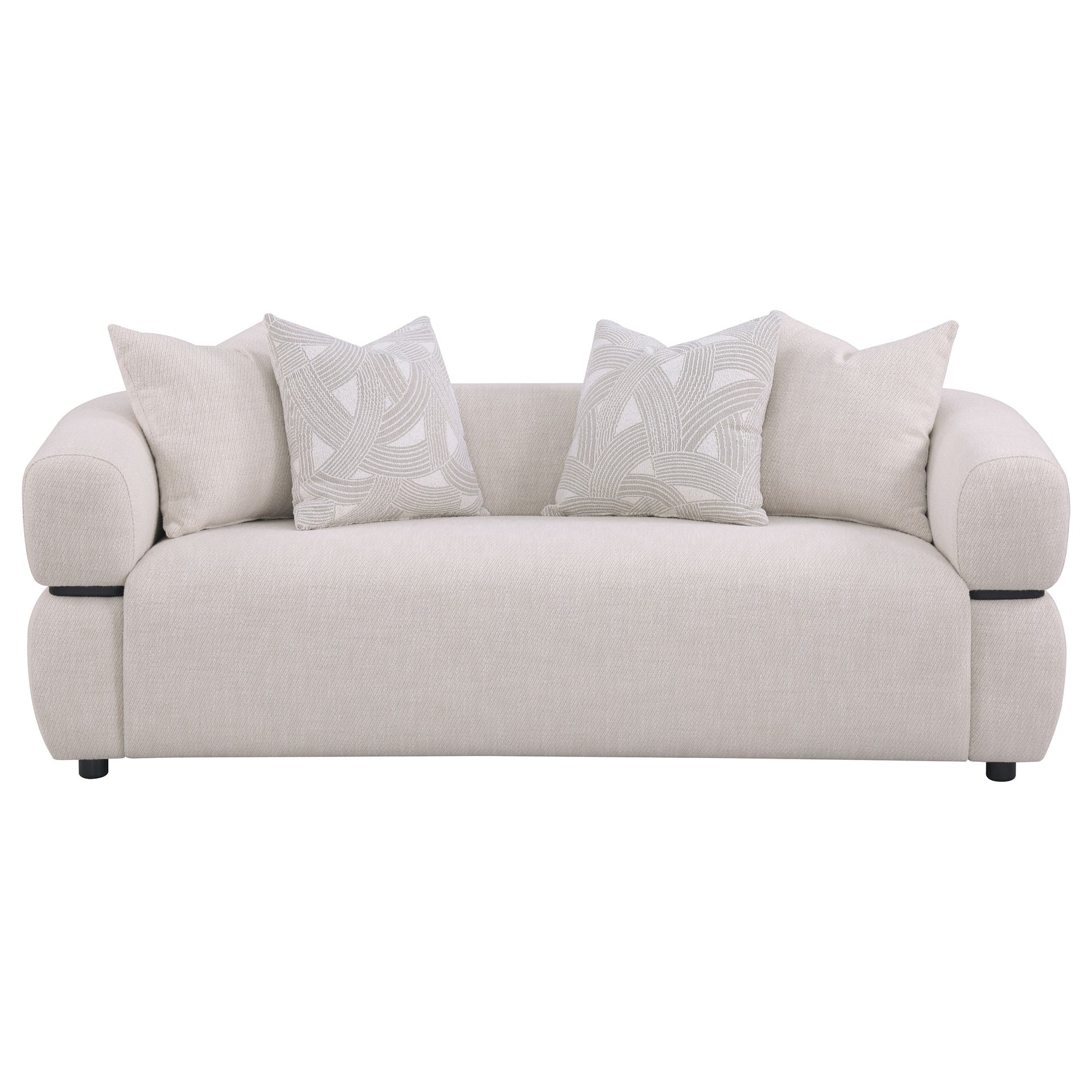 Jeanette Beige 84-inch Fabric Upholstered Round Arm Sofa - Ornate Home