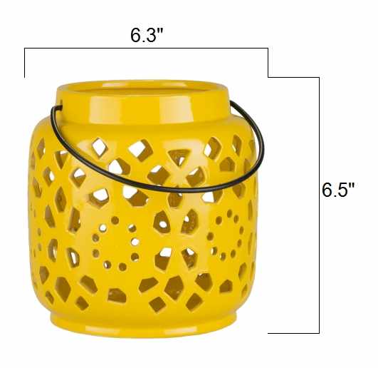 Jeiseyville Yellow Geometric Ceramic Lantern - Ornate Home