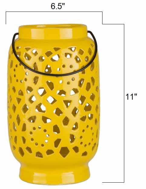 Jeiseyville Yellow Geometric Outdoor Ceramic Lantern - Ornate Home
