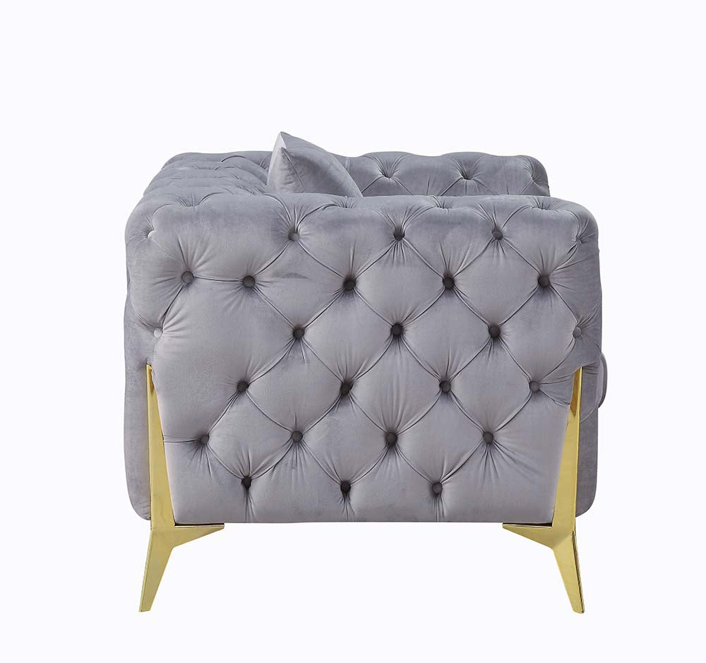 Jelanea Gray Velvet Stationary Loveseat - Ornate Home