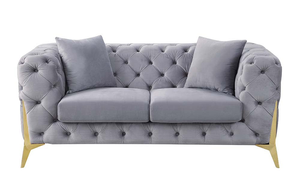 Jelanea Gray Velvet Stationary Loveseat - Ornate Home