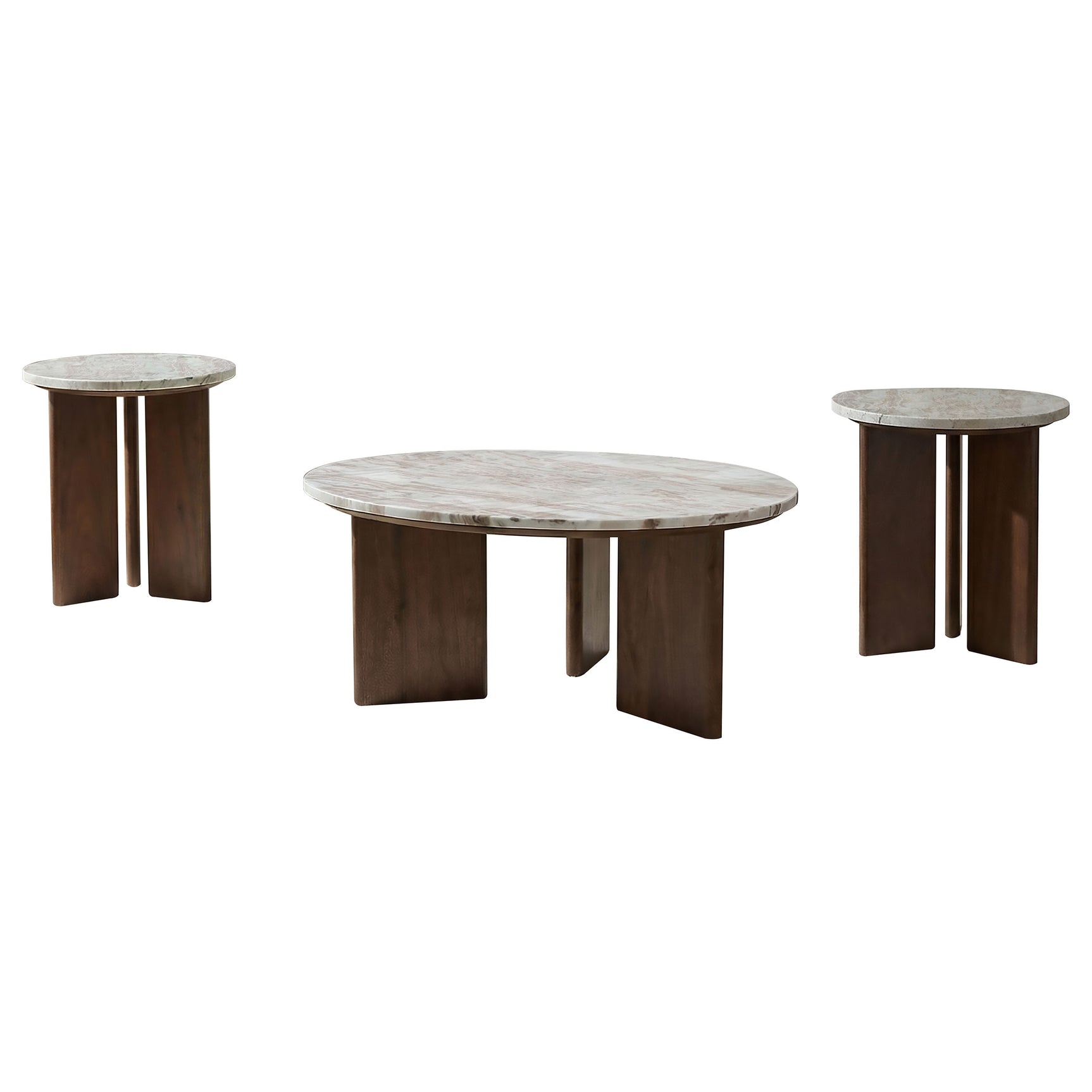 Jenna Brown 3-piece Round Marble Top Coffee Table Set - Ornate Home