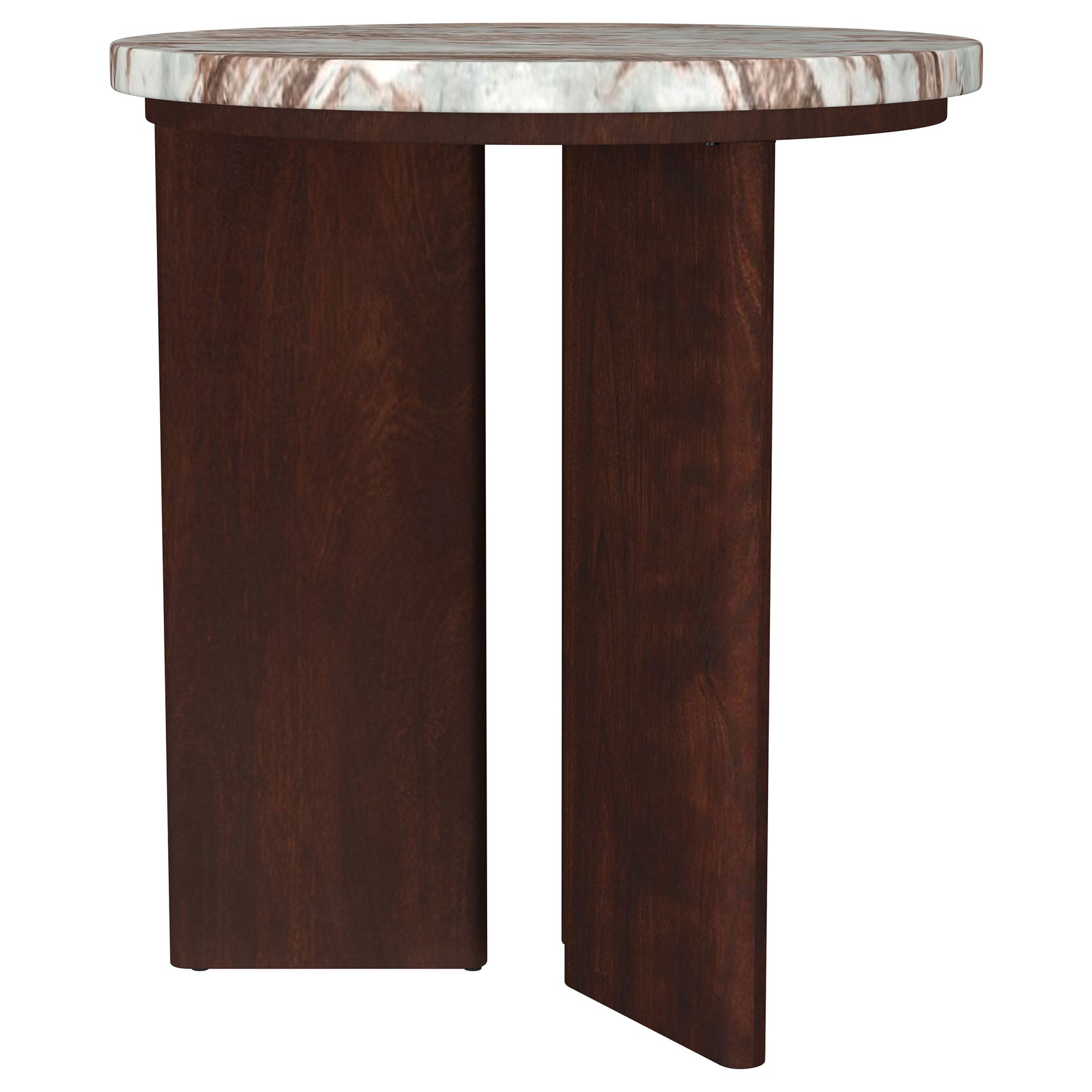Jenna Brown Round Marble Top Mango Wood Side End Table - Ornate Home