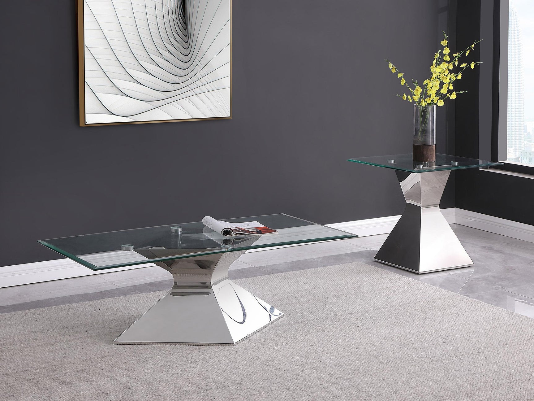 Jenny Chrome 2-piece Rectangular Coffee and End Table Set - Ornate Home