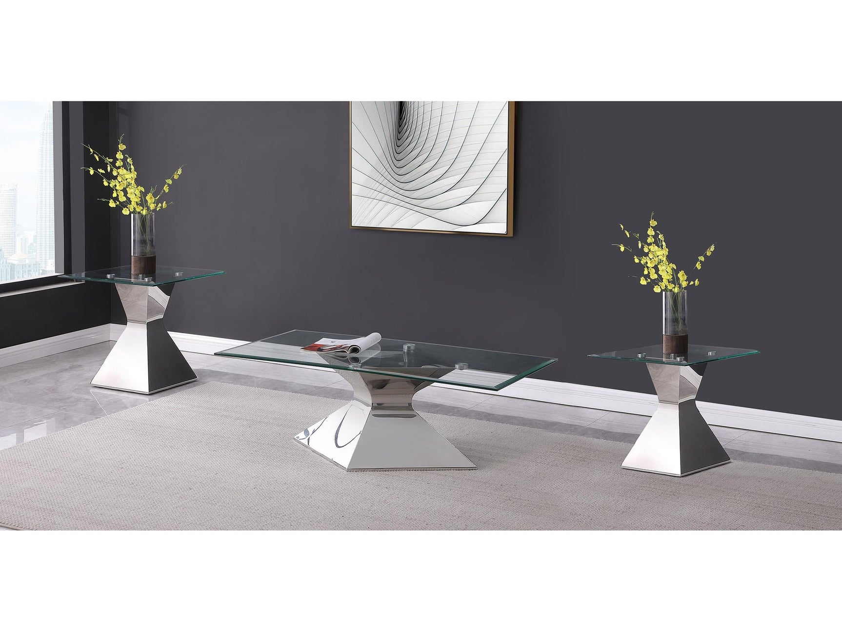 Jenny Chrome 3-piece Rectangular Coffee and End Table Set - Ornate Home
