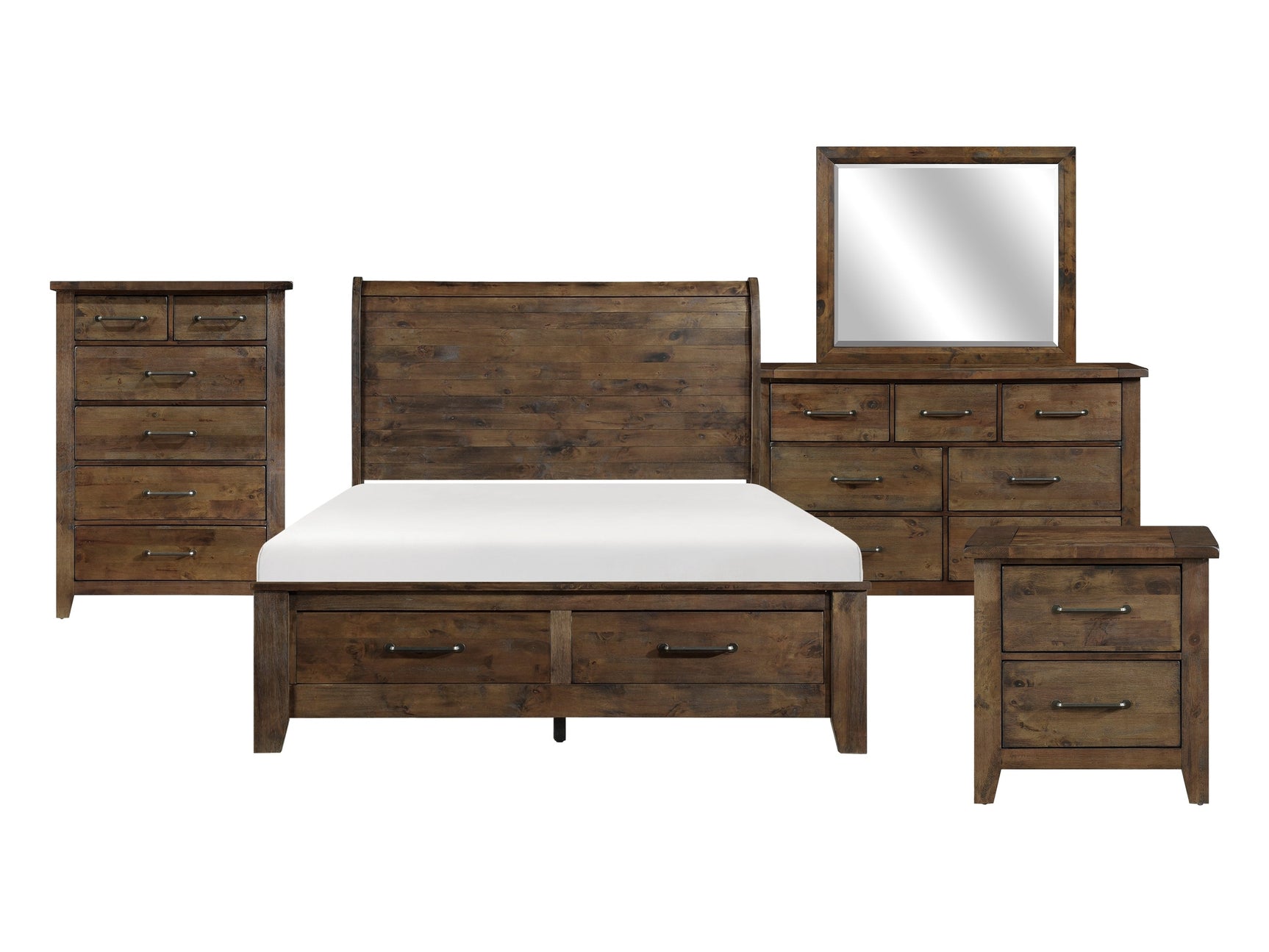 Jerrick Burnished Brown 5-Piece Queen Bedroom Set - Ornate Home