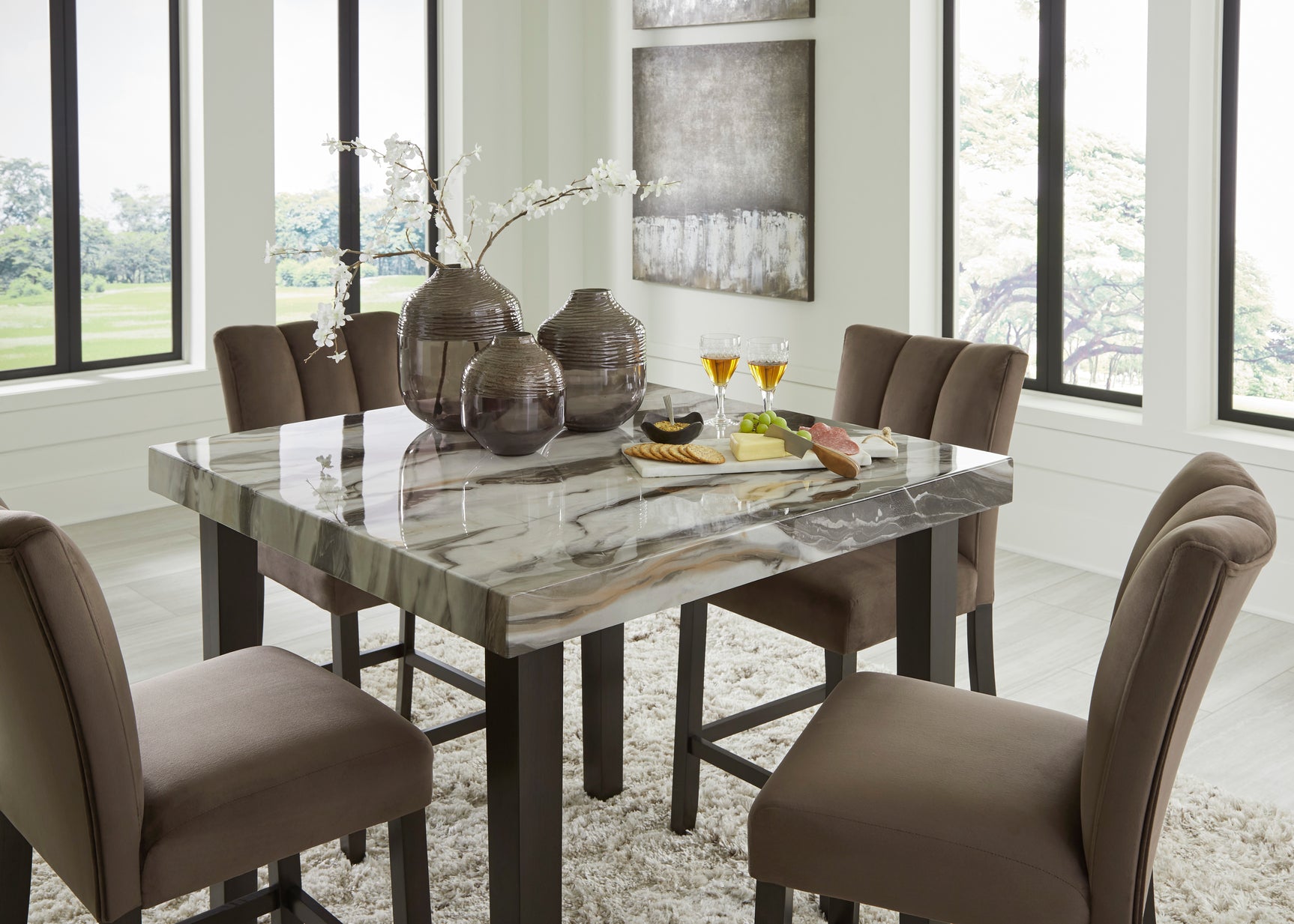 Jeshina Dark Brown/Beige/Mocha Counter Height Dining Table and 4 Barstools - Ornate Home