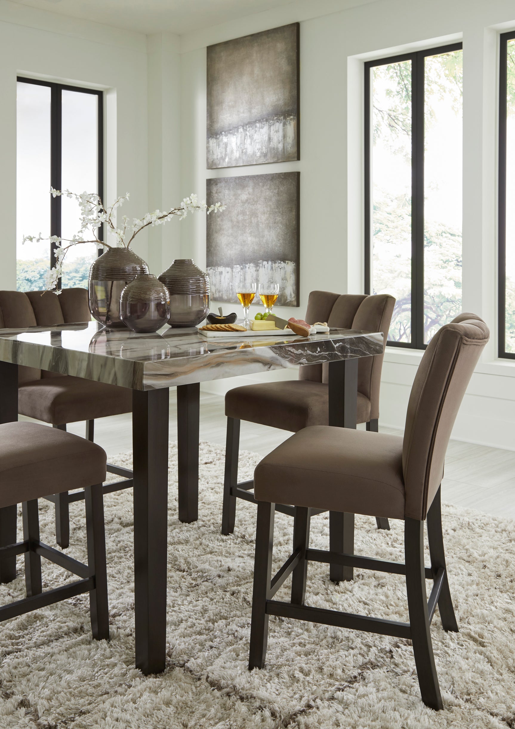 Jeshina Dark Brown/Beige/Mocha Counter Height Dining Table and 4 Barstools - Ornate Home