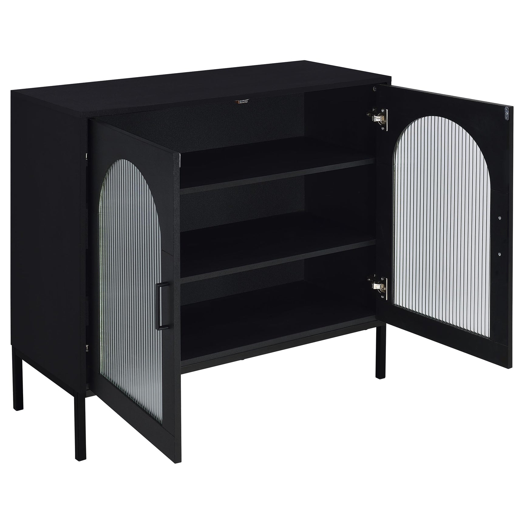 Jess Black 2-door Arched Fluted Glass Accent Cabinet - Ornate Home