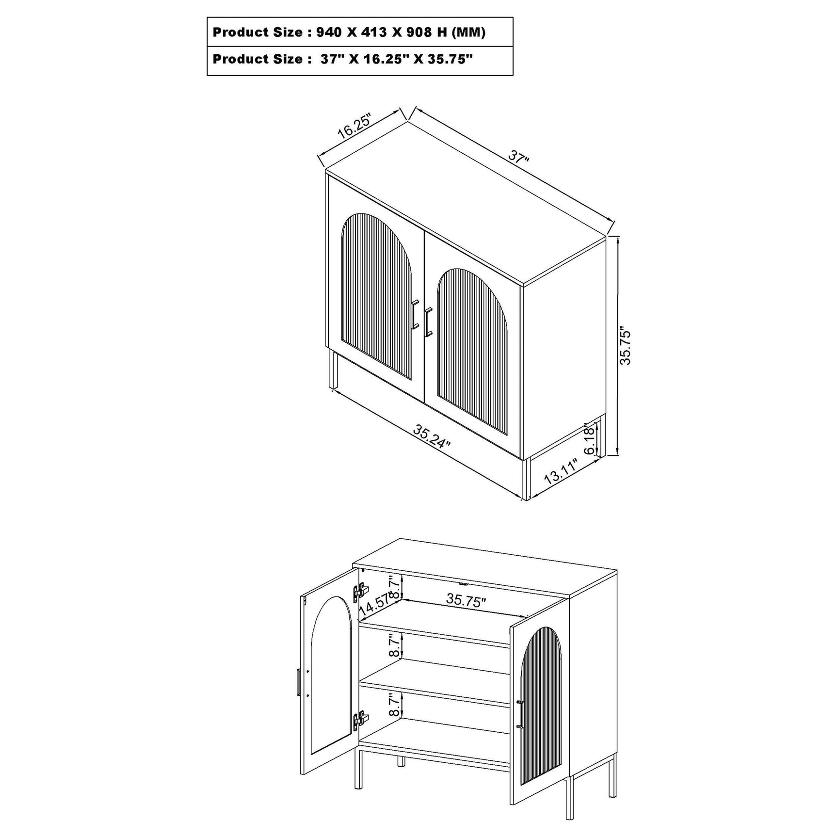 Jess Black 2-door Arched Fluted Glass Accent Cabinet - Ornate Home