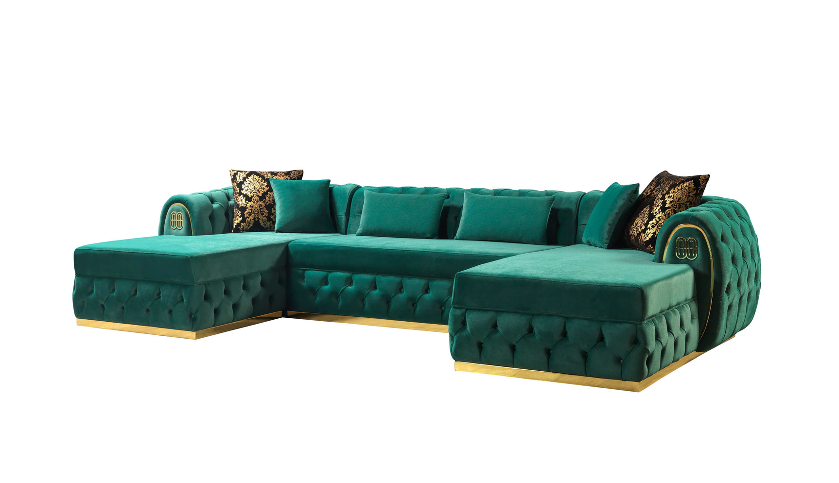 Jess Green Velvet Double Chaise "U" Shape Sectional Sofa - Ornate Home
