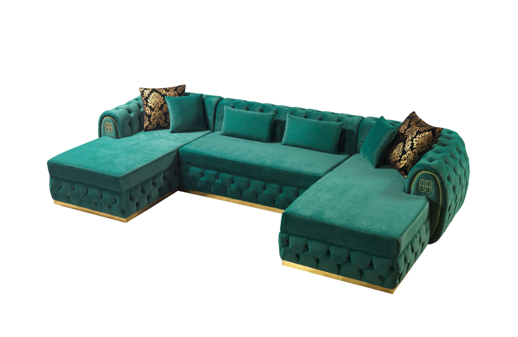 Jess Green Velvet Double Chaise "U" Shape Sectional Sofa - Ornate Home
