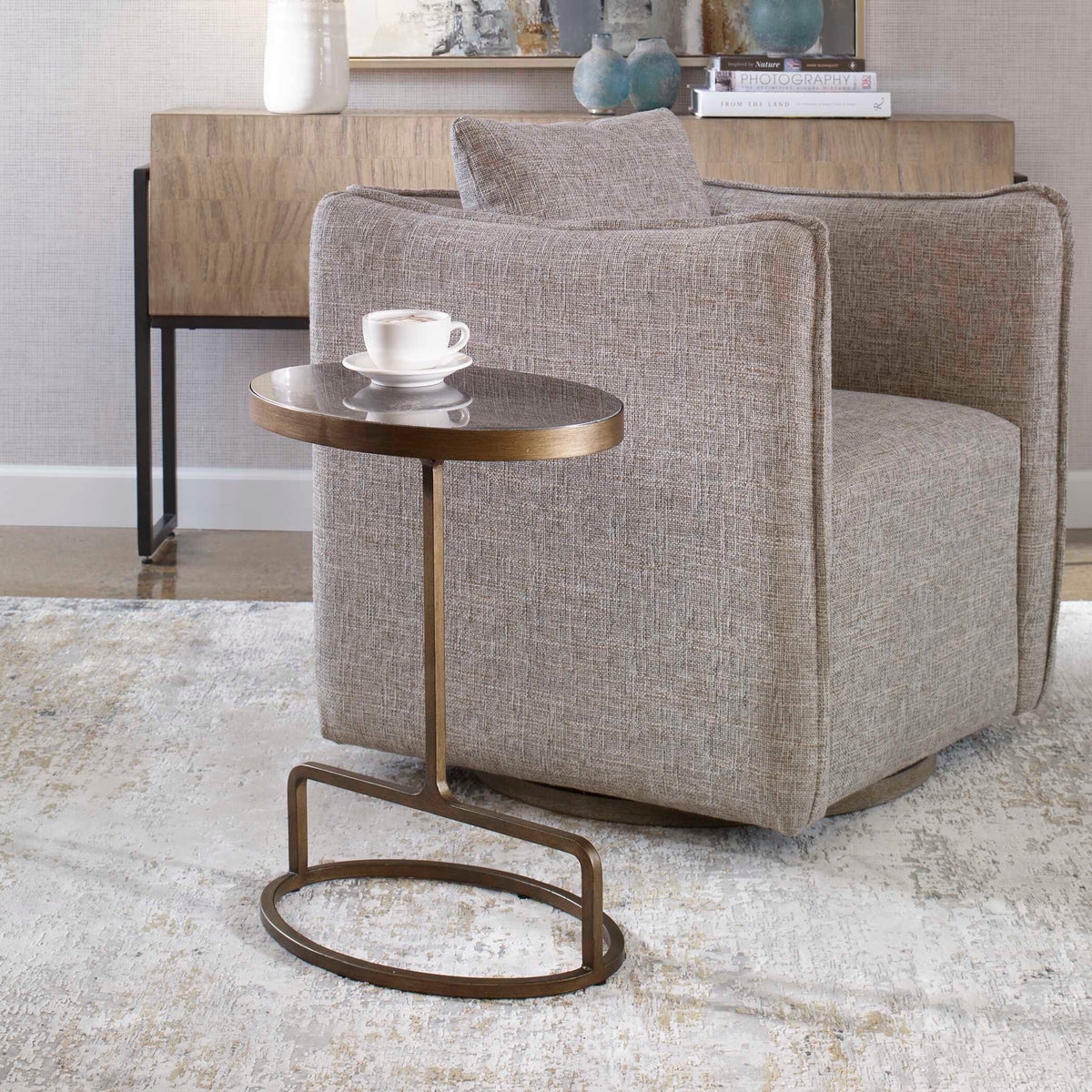 Jessenia Gold/Gray Stone Accent Table - Ornate Home