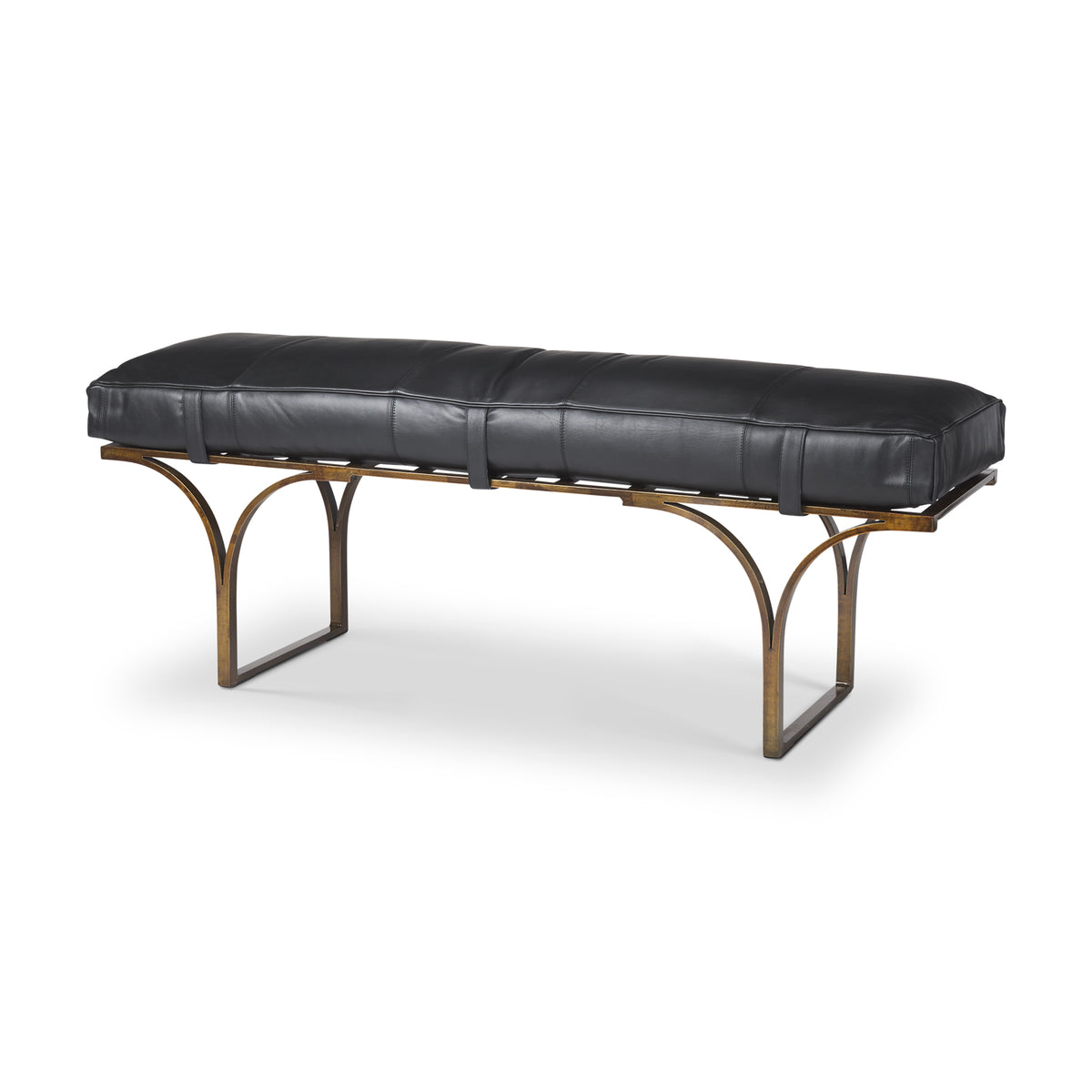 Jessie Black/Gold Leather Seat Accent Bench - Ornate Home