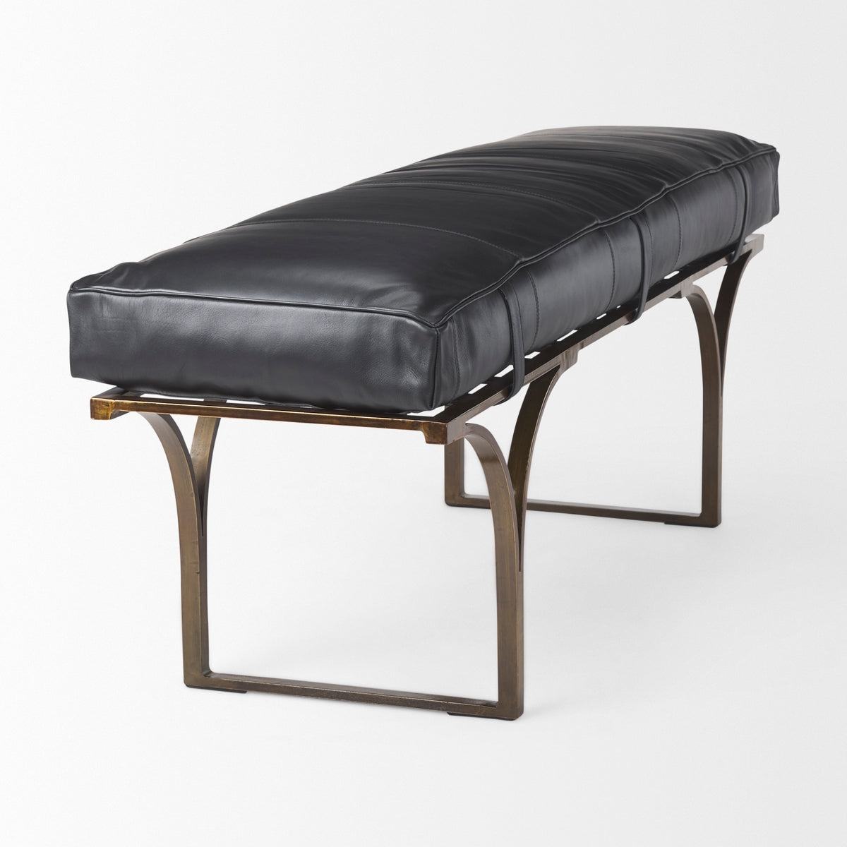 Jessie Black/Gold Leather Seat Accent Bench - Ornate Home